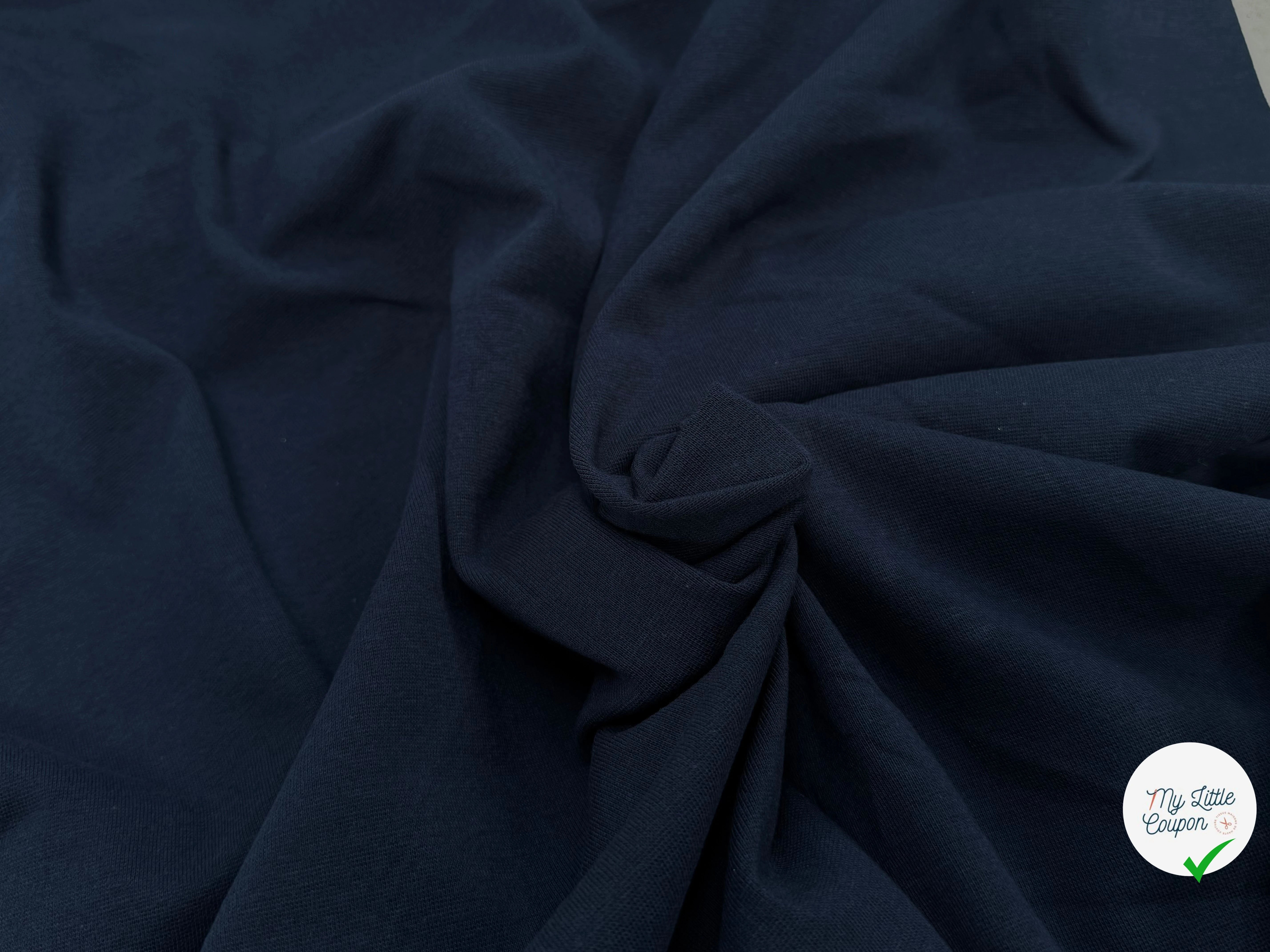 JERSEY COTON 2% ÉLASTHANNE TUBULAIRE 70CM CÔTE 1X1 BLEU ESSENTIEL - My Little Coupon