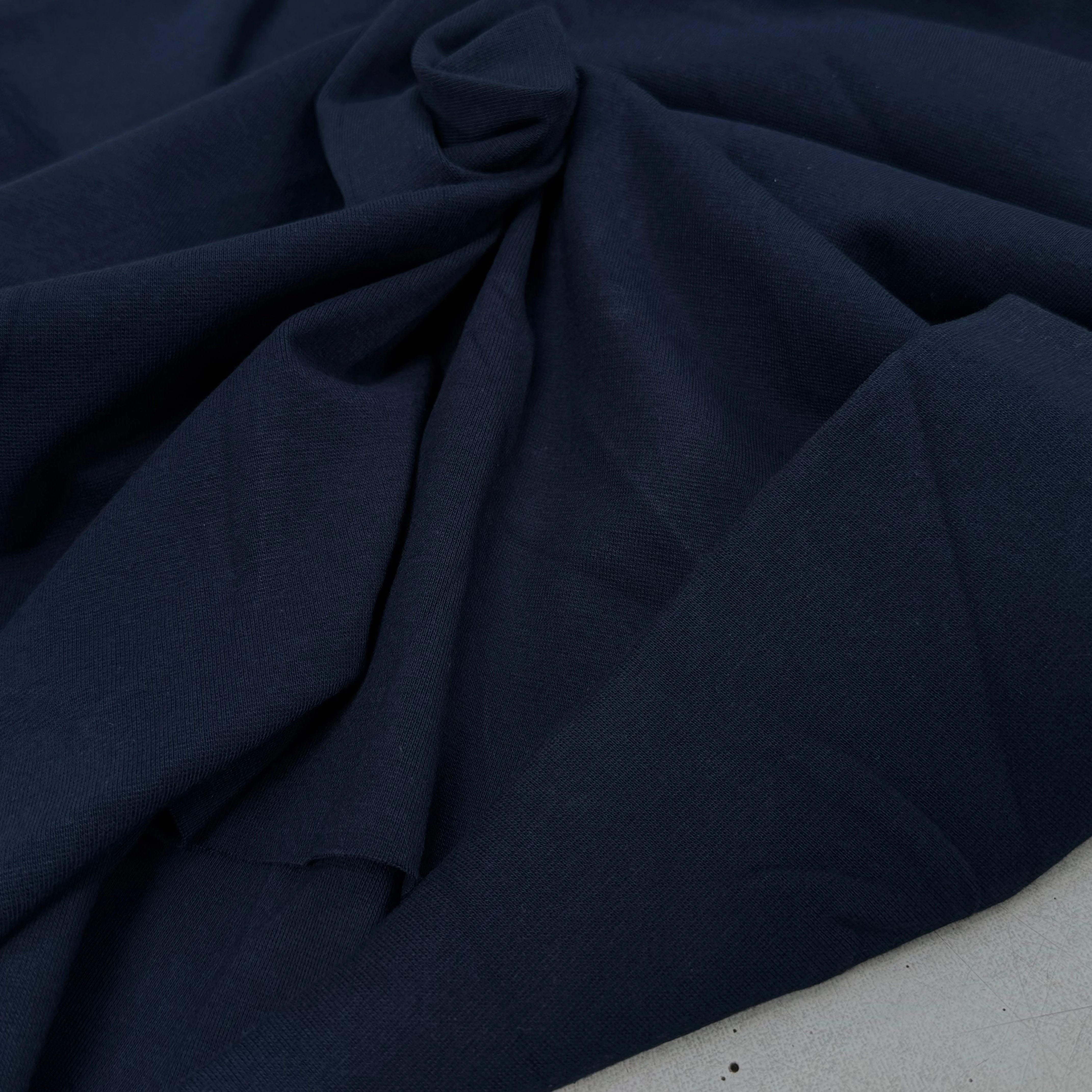JERSEY COTON 2% ÉLASTHANNE TUBULAIRE 70CM CÔTE 1X1 BLEU ESSENTIEL - My Little Coupon