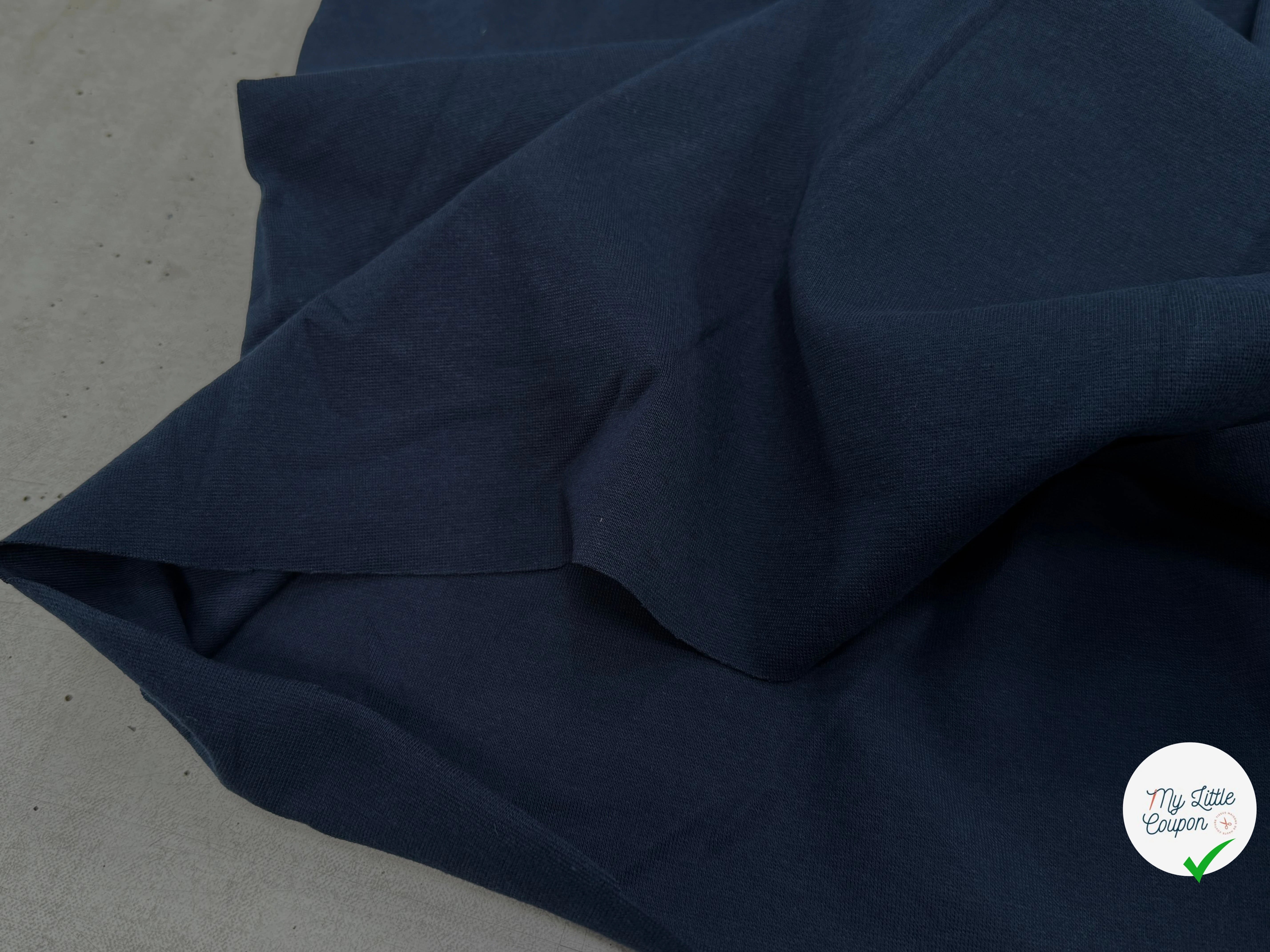 JERSEY COTON 2% ÉLASTHANNE TUBULAIRE 70CM CÔTE 1X1 BLEU ESSENTIEL - My Little Coupon