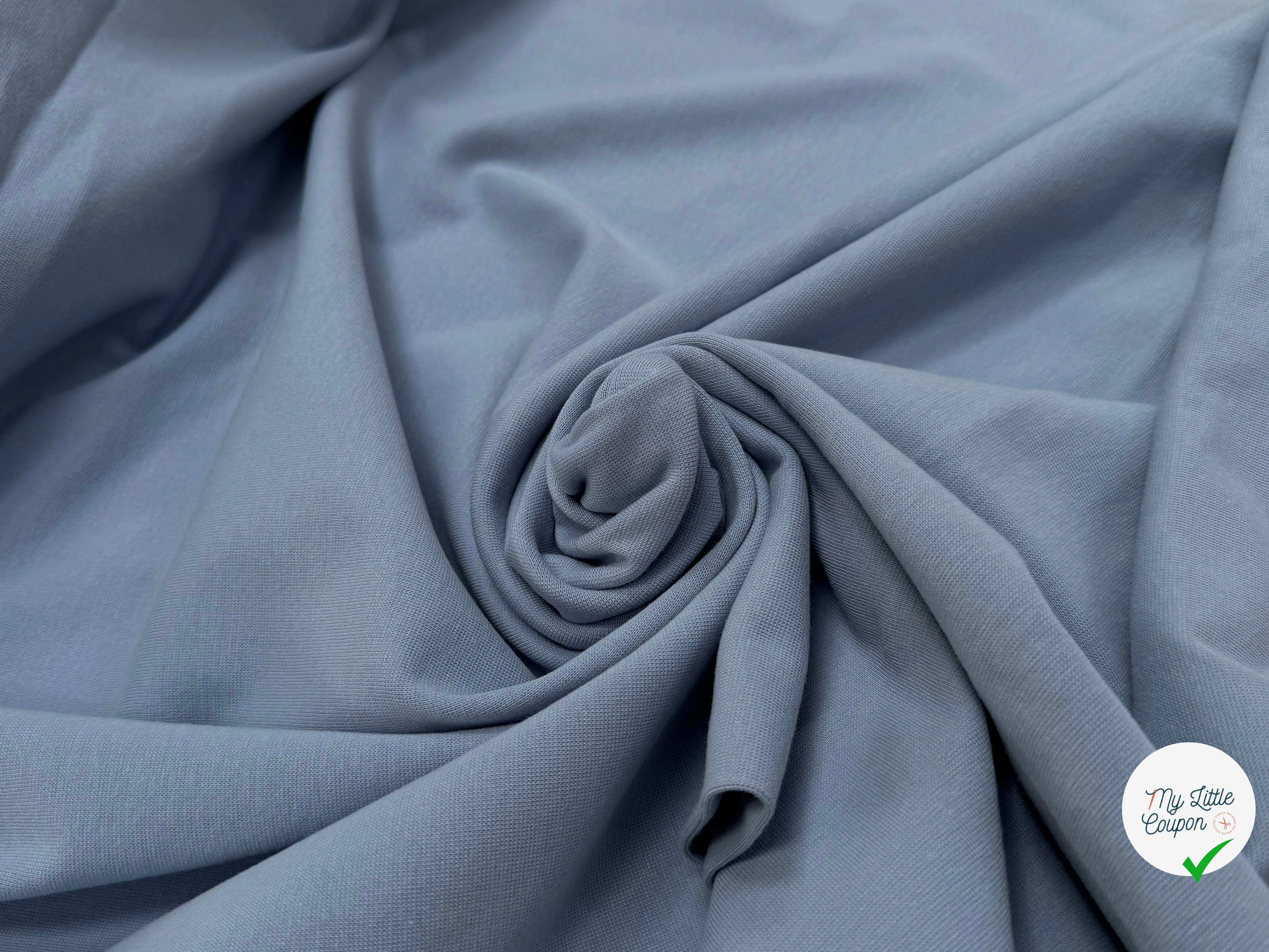 JERSEY COTON 2% ÉLASTHANNE TUBULAIRE 70CM CÔTE 1X1 BLUE BLIZZARD - My Little Coupon