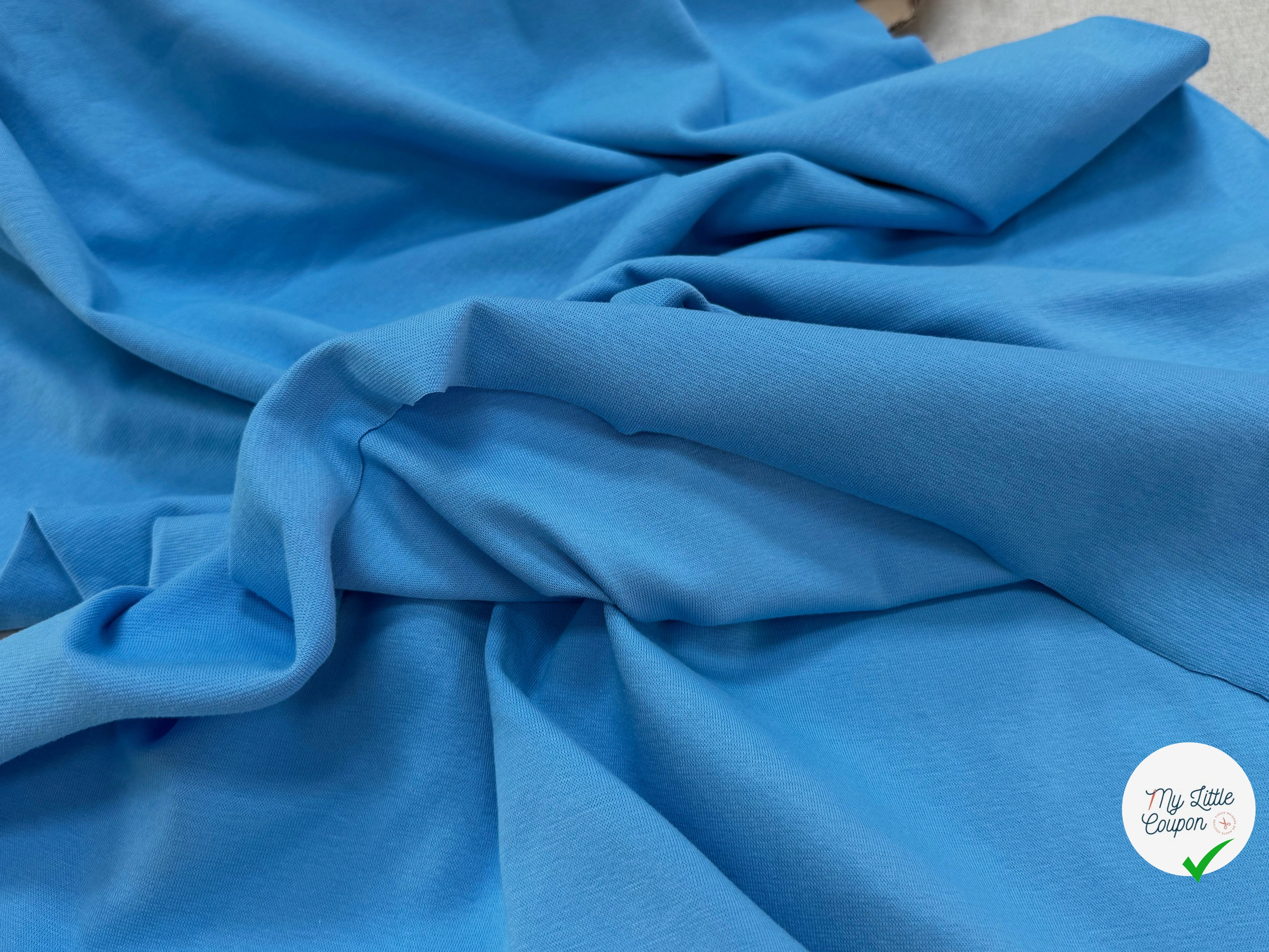 JERSEY COTON 2% ÉLASTHANNE TUBULAIRE 70CM CÔTE 1X1 BONNIE BLUE - My Little Coupon