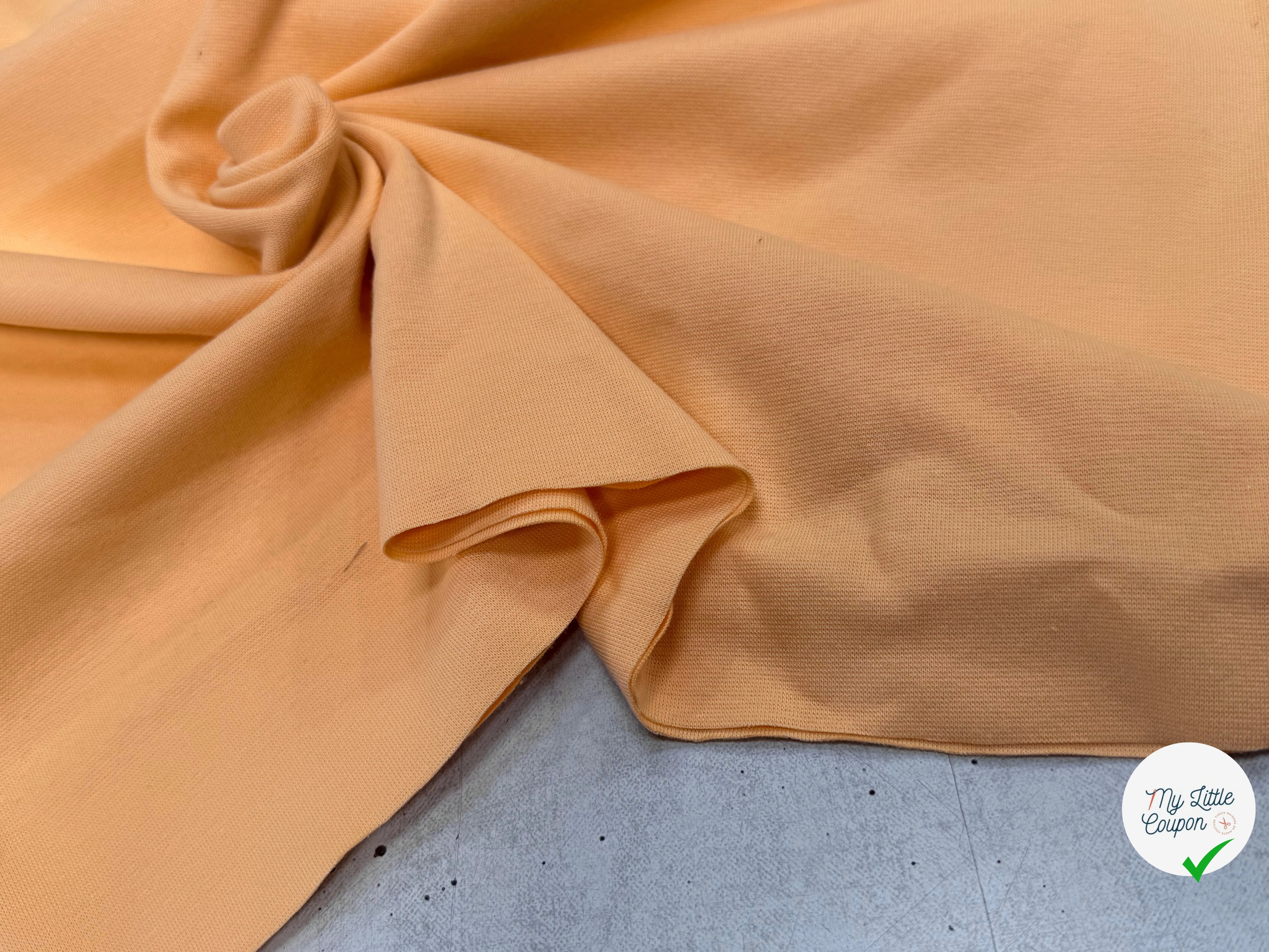 JERSEY COTON 2% ÉLASTHANNE TUBULAIRE 70CM CÔTE 1X1 BUFF ORANGE - My Little Coupon