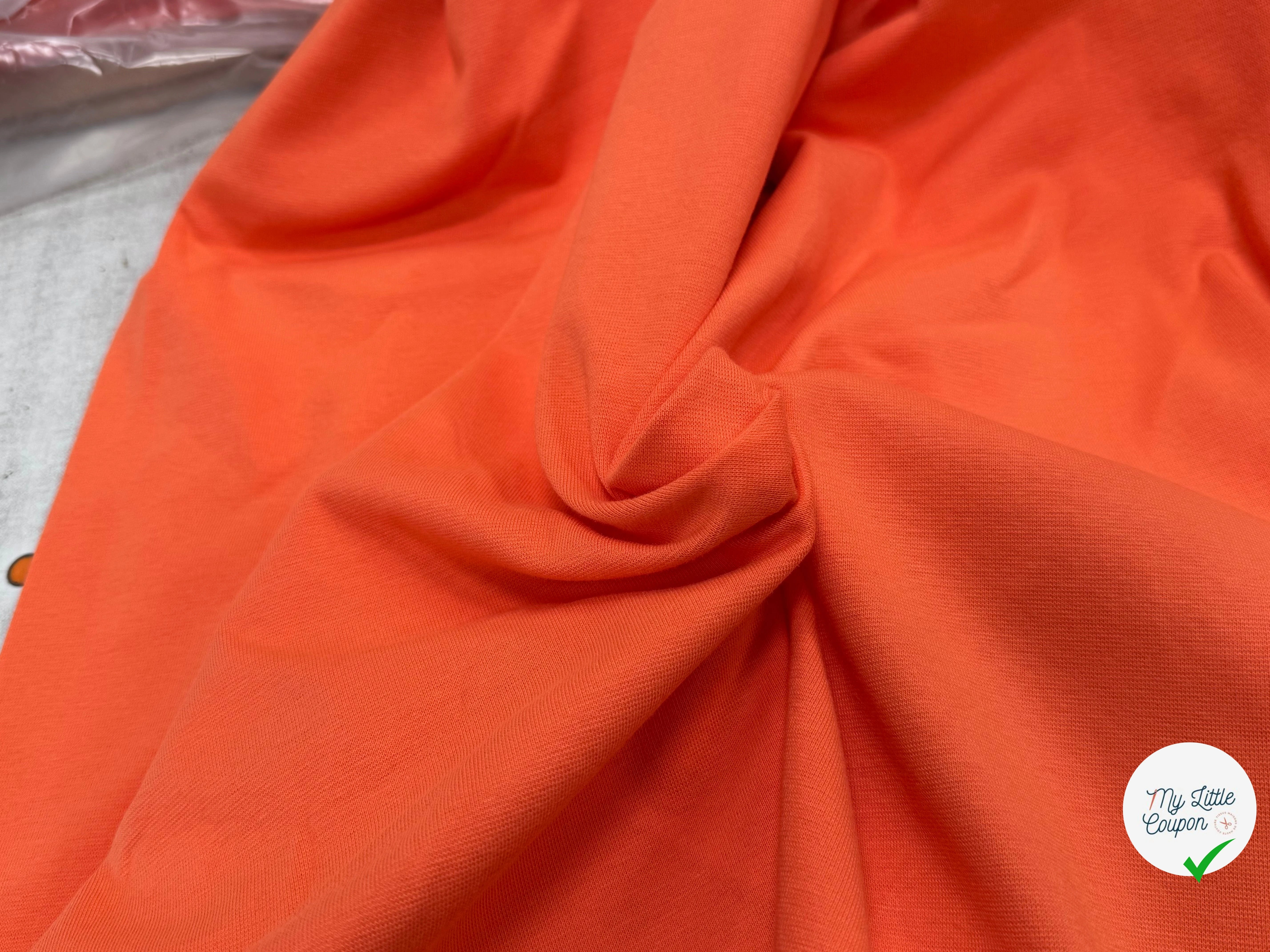 JERSEY COTON 2% ÉLASTHANNE TUBULAIRE 70CM CÔTE 1X1 CORAL ROSE - My Little Coupon