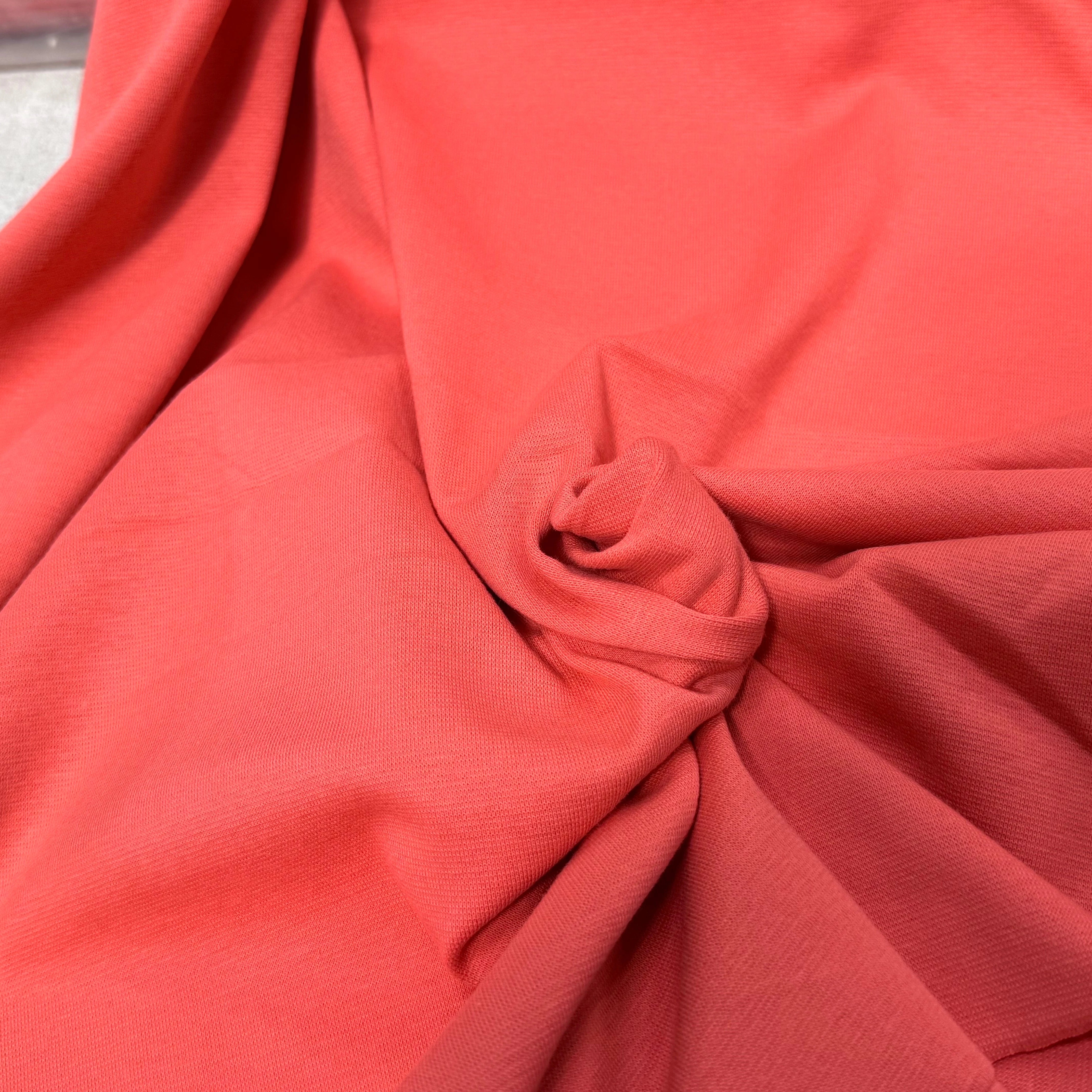 JERSEY COTON 2% ÉLASTHANNE TUBULAIRE 70CM CÔTE 1X1 DEEP SEA CORAL - My Little Coupon