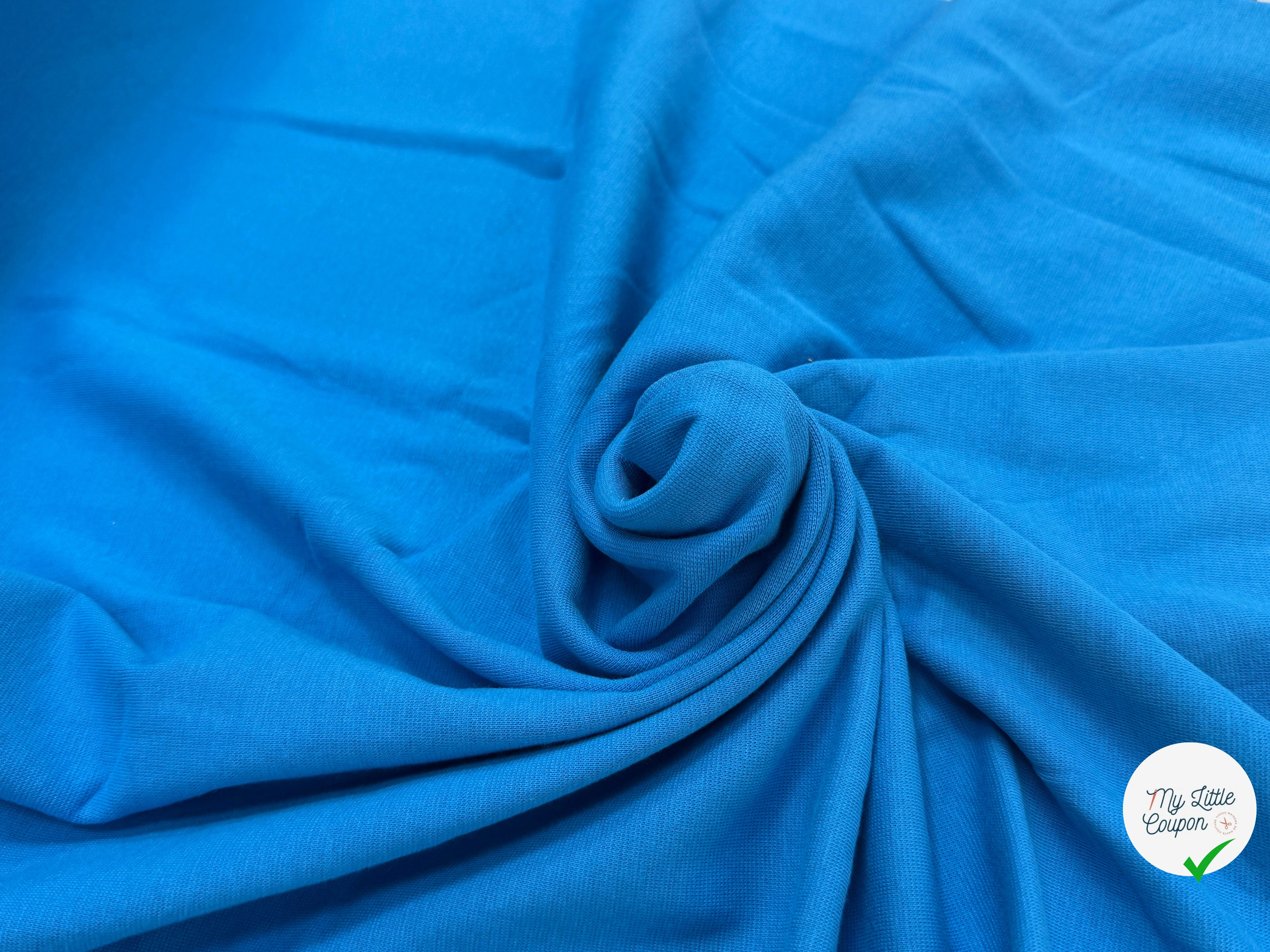 JERSEY COTON 2% ÉLASTHANNE TUBULAIRE 70CM CÔTE 1X1 IBIZA BLUE - My Little Coupon