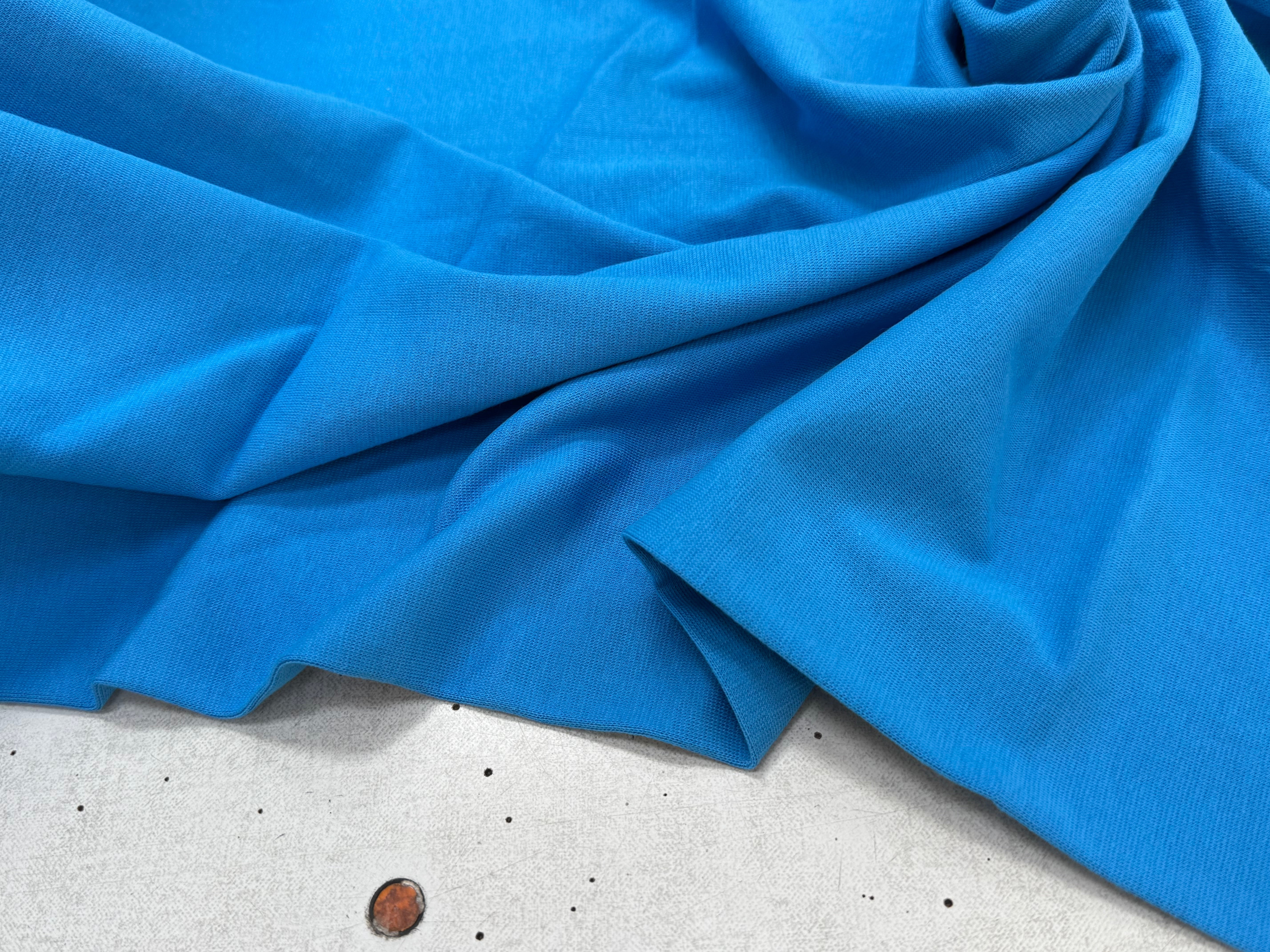 JERSEY COTON 2% ÉLASTHANNE TUBULAIRE 70CM CÔTE 1X1 IBIZA BLUE - My Little Coupon