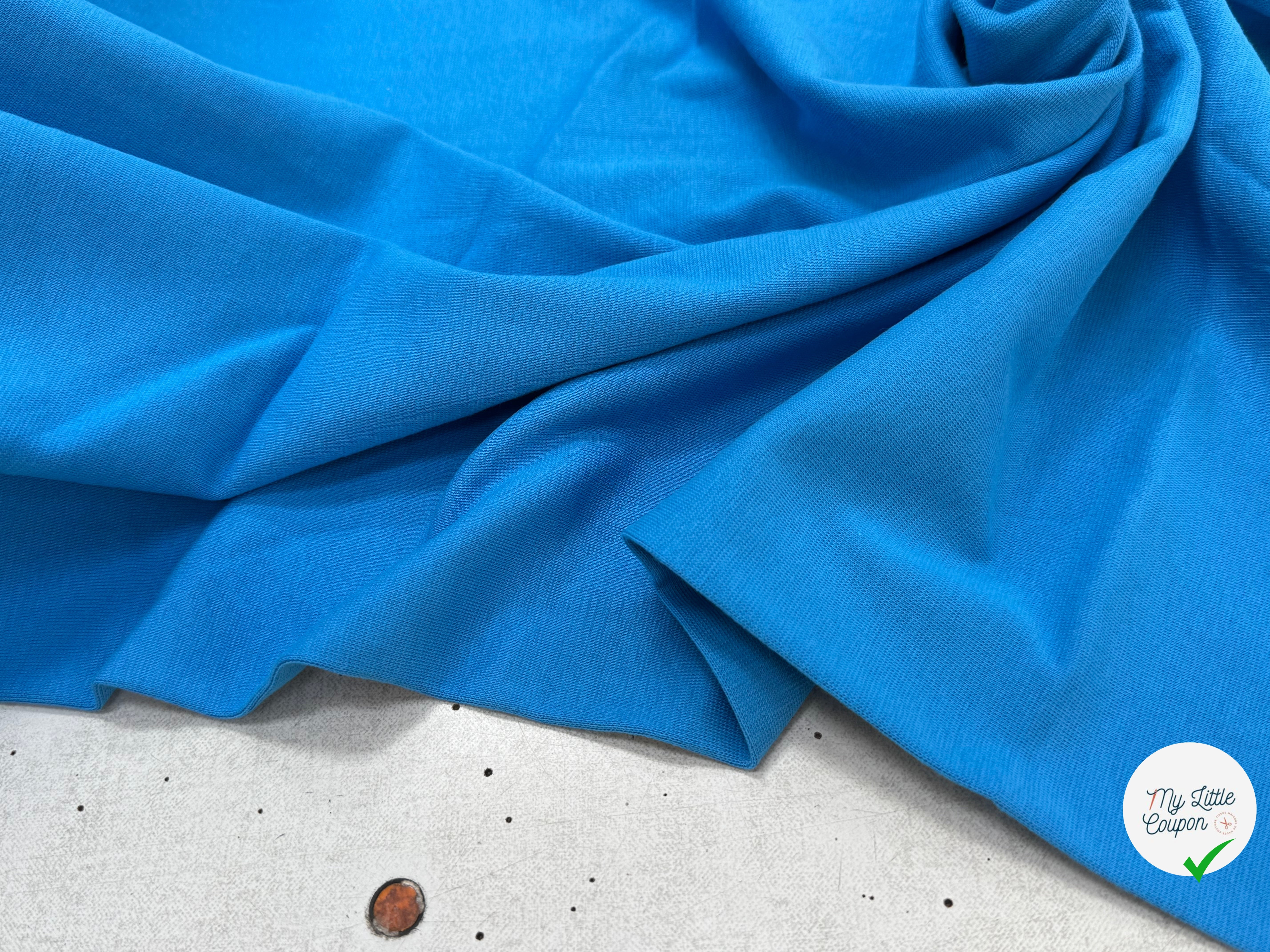 JERSEY COTON 2% ÉLASTHANNE TUBULAIRE 70CM CÔTE 1X1 IBIZA BLUE - My Little Coupon