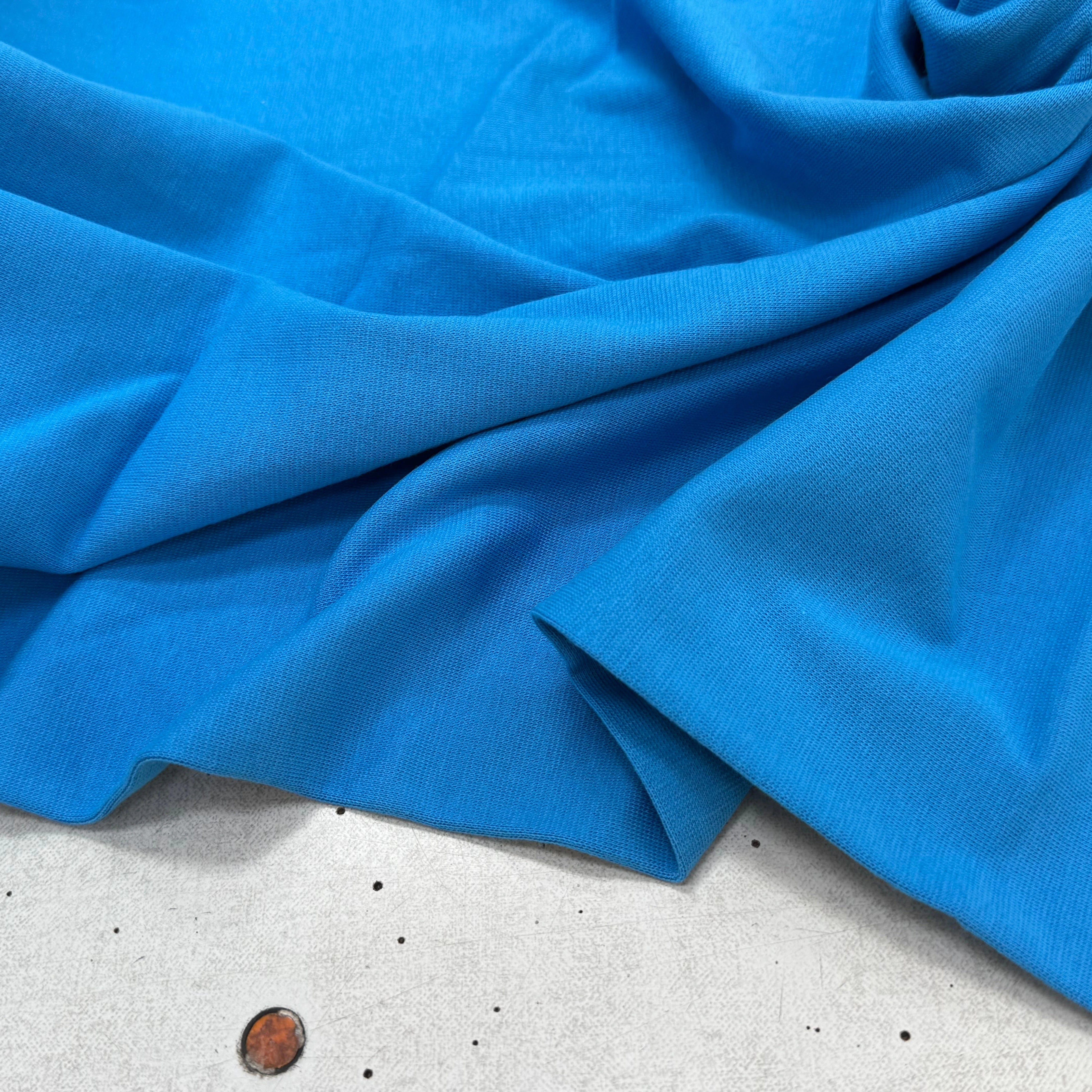 JERSEY COTON 2% ÉLASTHANNE TUBULAIRE 70CM CÔTE 1X1 IBIZA BLUE - My Little Coupon
