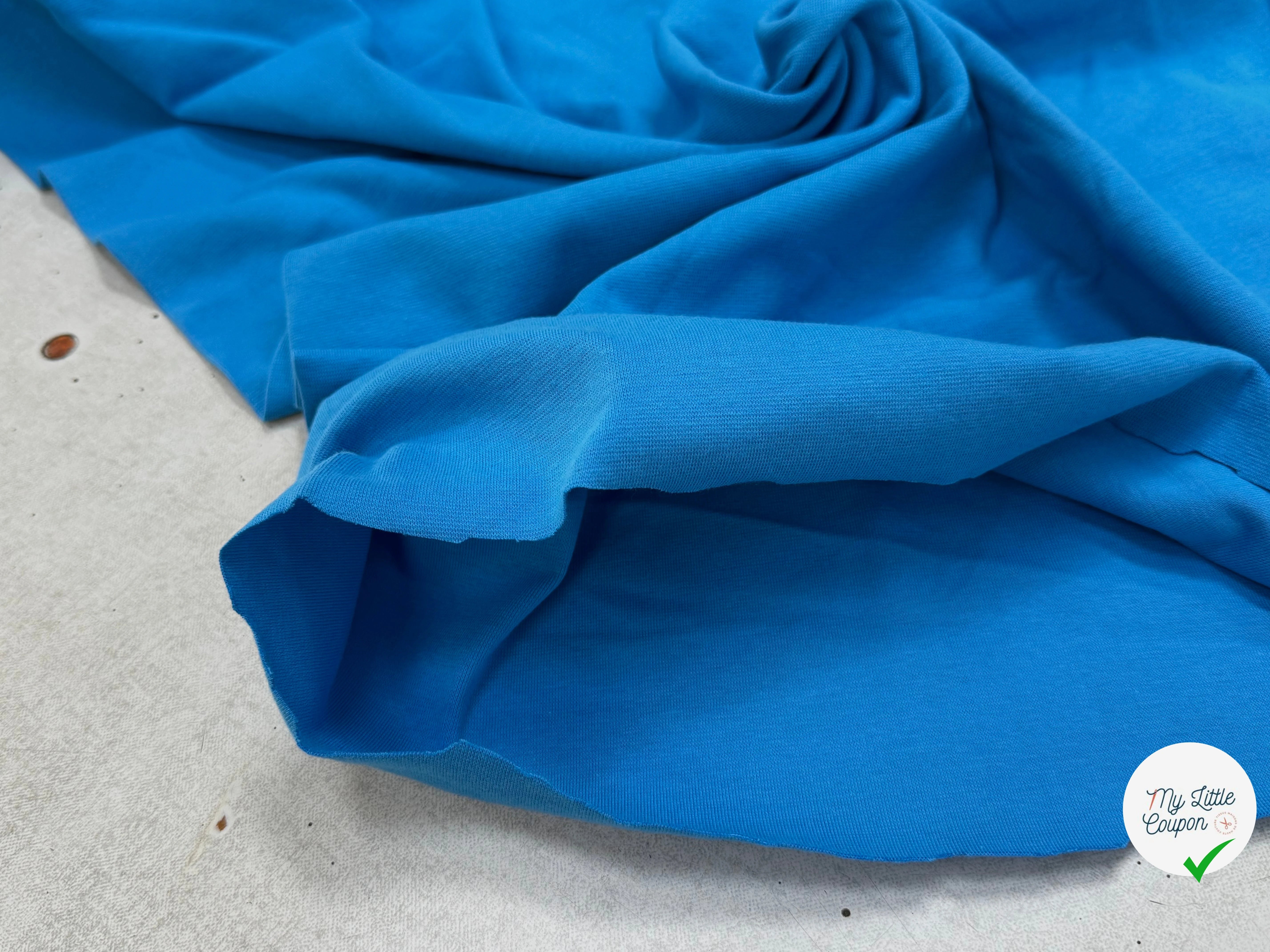 JERSEY COTON 2% ÉLASTHANNE TUBULAIRE 70CM CÔTE 1X1 IBIZA BLUE - My Little Coupon