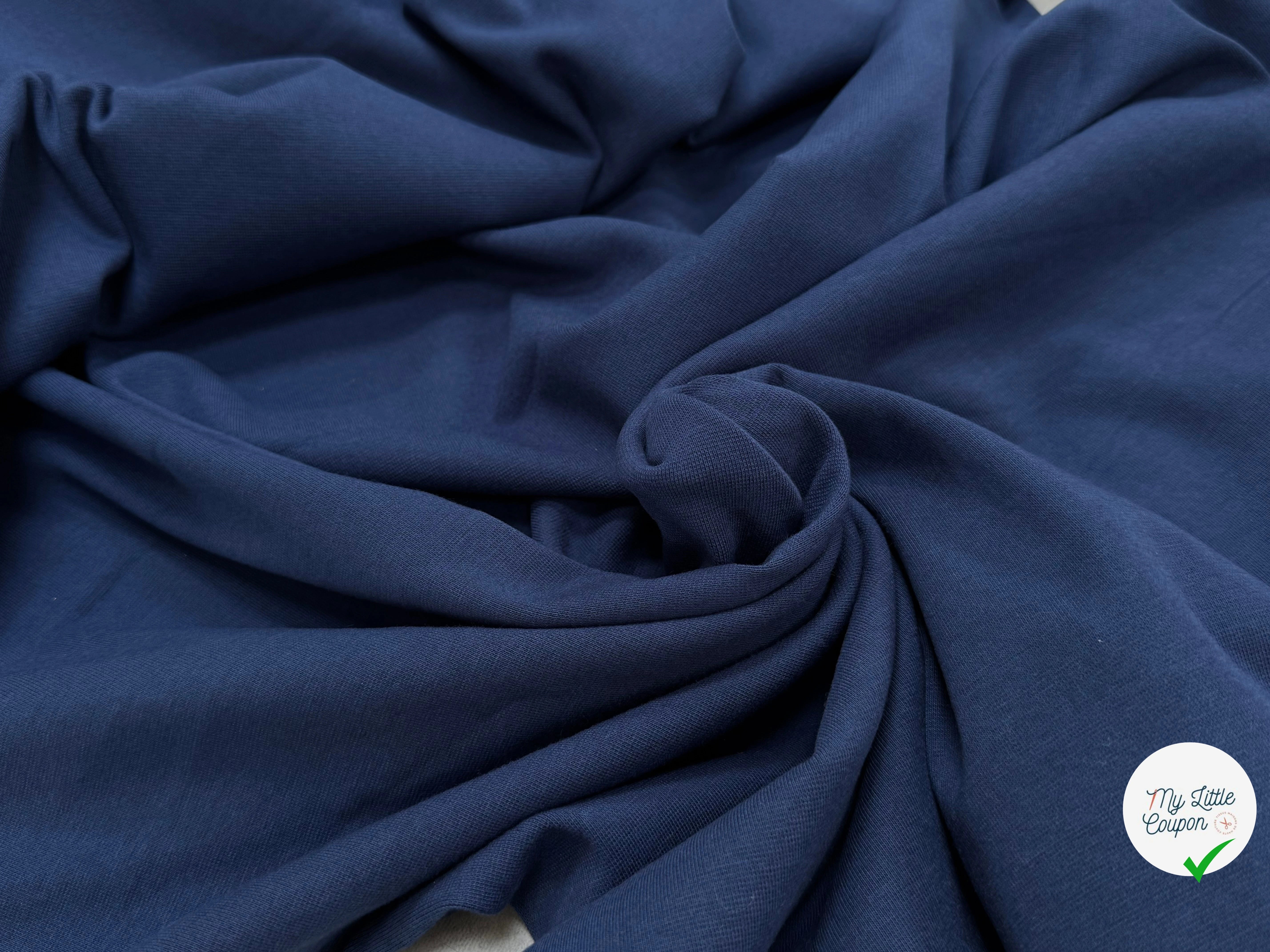 JERSEY COTON 2% ÉLASTHANNE TUBULAIRE 70CM CÔTE 1X1 INDIGO - My Little Coupon