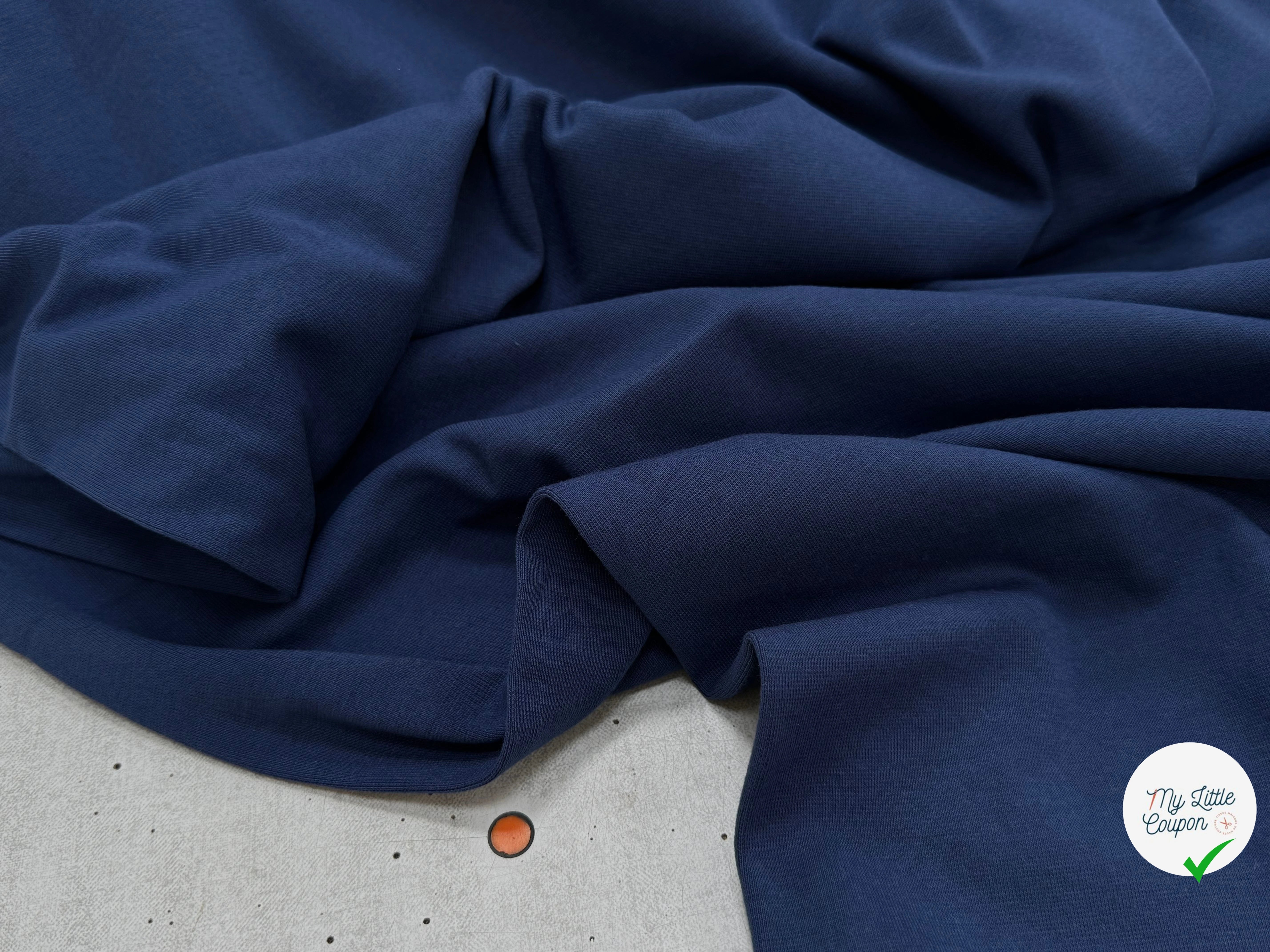 JERSEY COTON 2% ÉLASTHANNE TUBULAIRE 70CM CÔTE 1X1 INDIGO - My Little Coupon