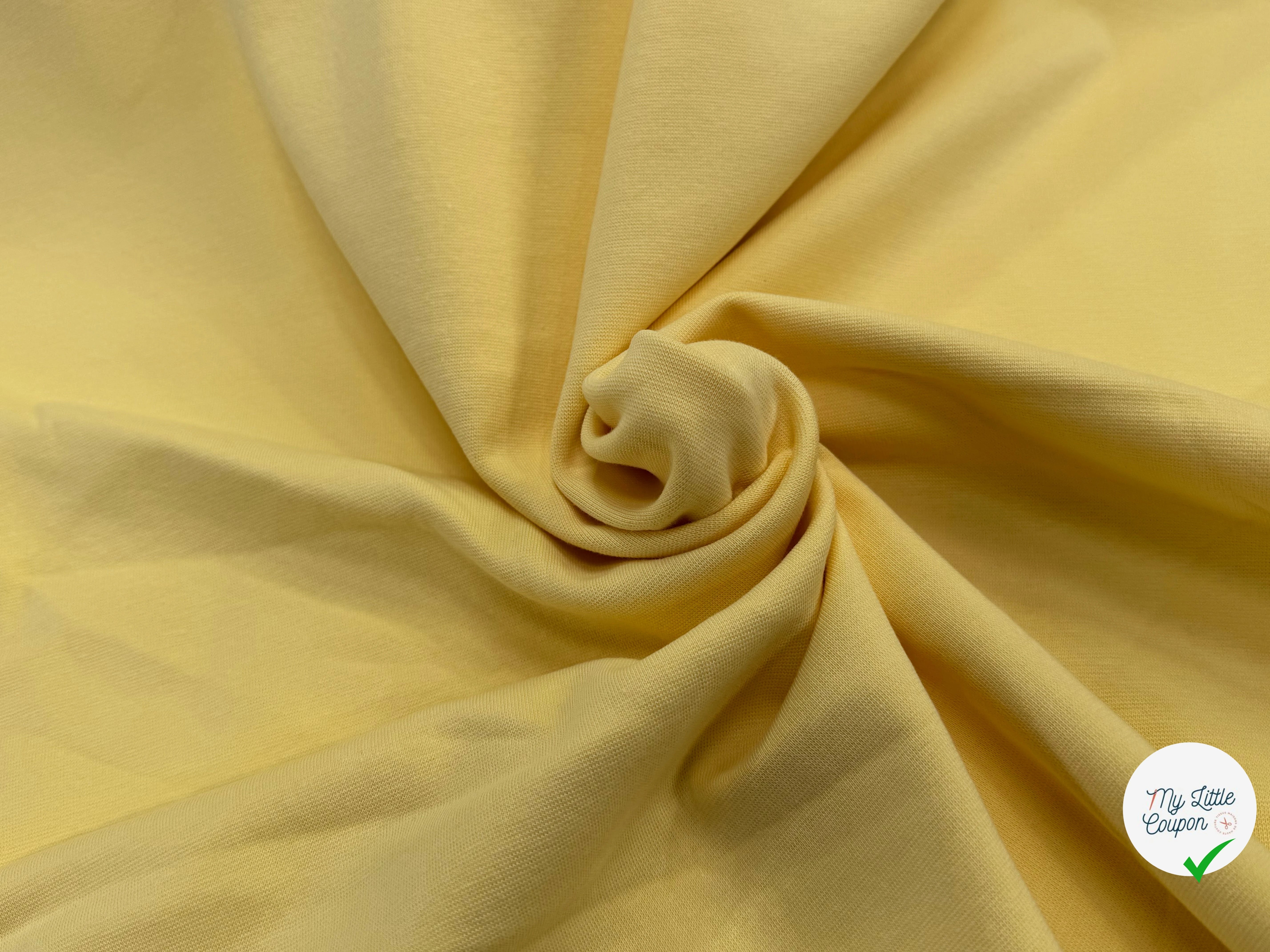 JERSEY COTON 2% ÉLASTHANNE TUBULAIRE 70CM CÔTE 1X1 JAUNE 83 - My Little Coupon
