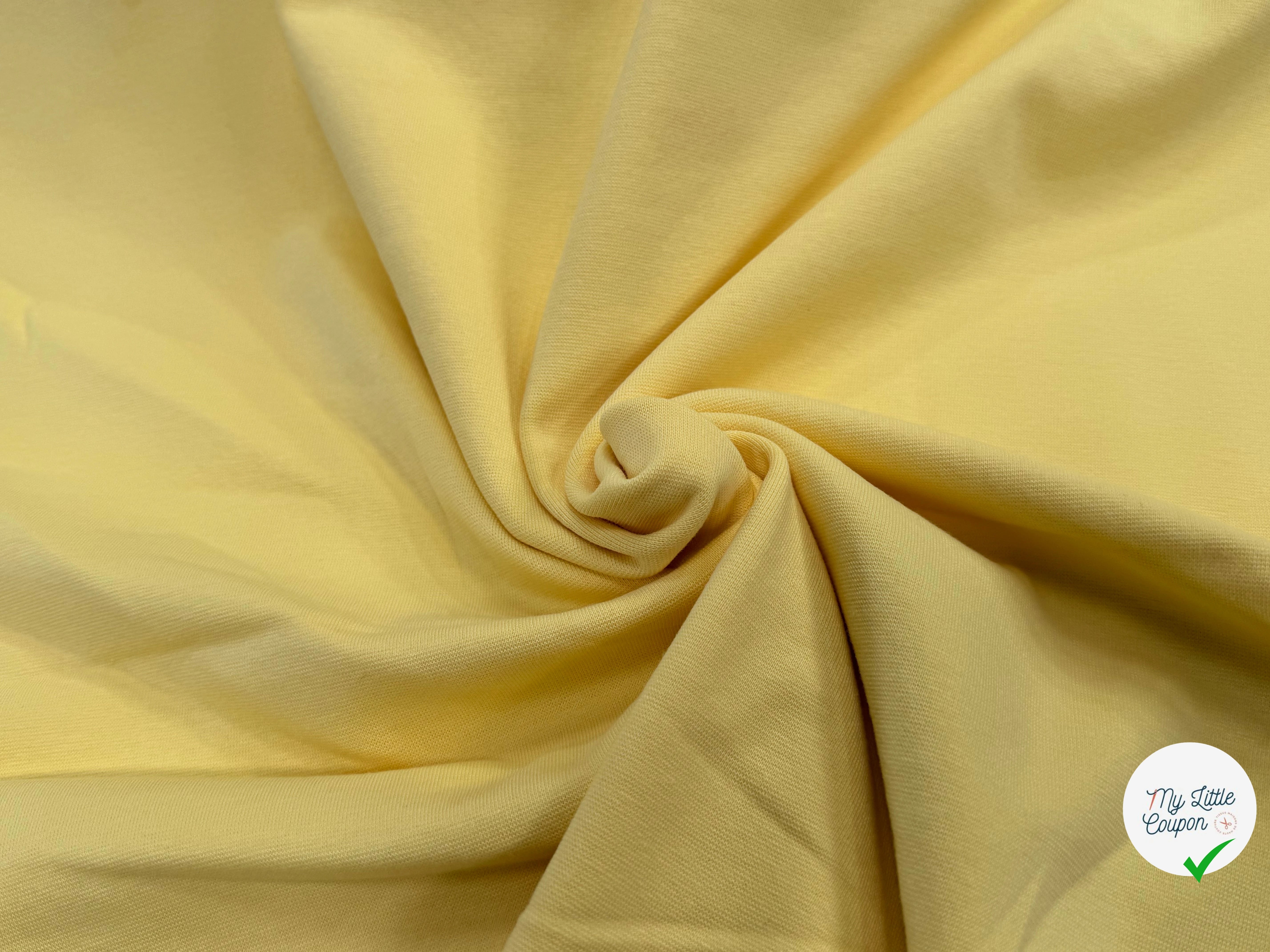 JERSEY COTON 2% ÉLASTHANNE TUBULAIRE 70CM CÔTE 1X1 JAUNE 83 - My Little Coupon
