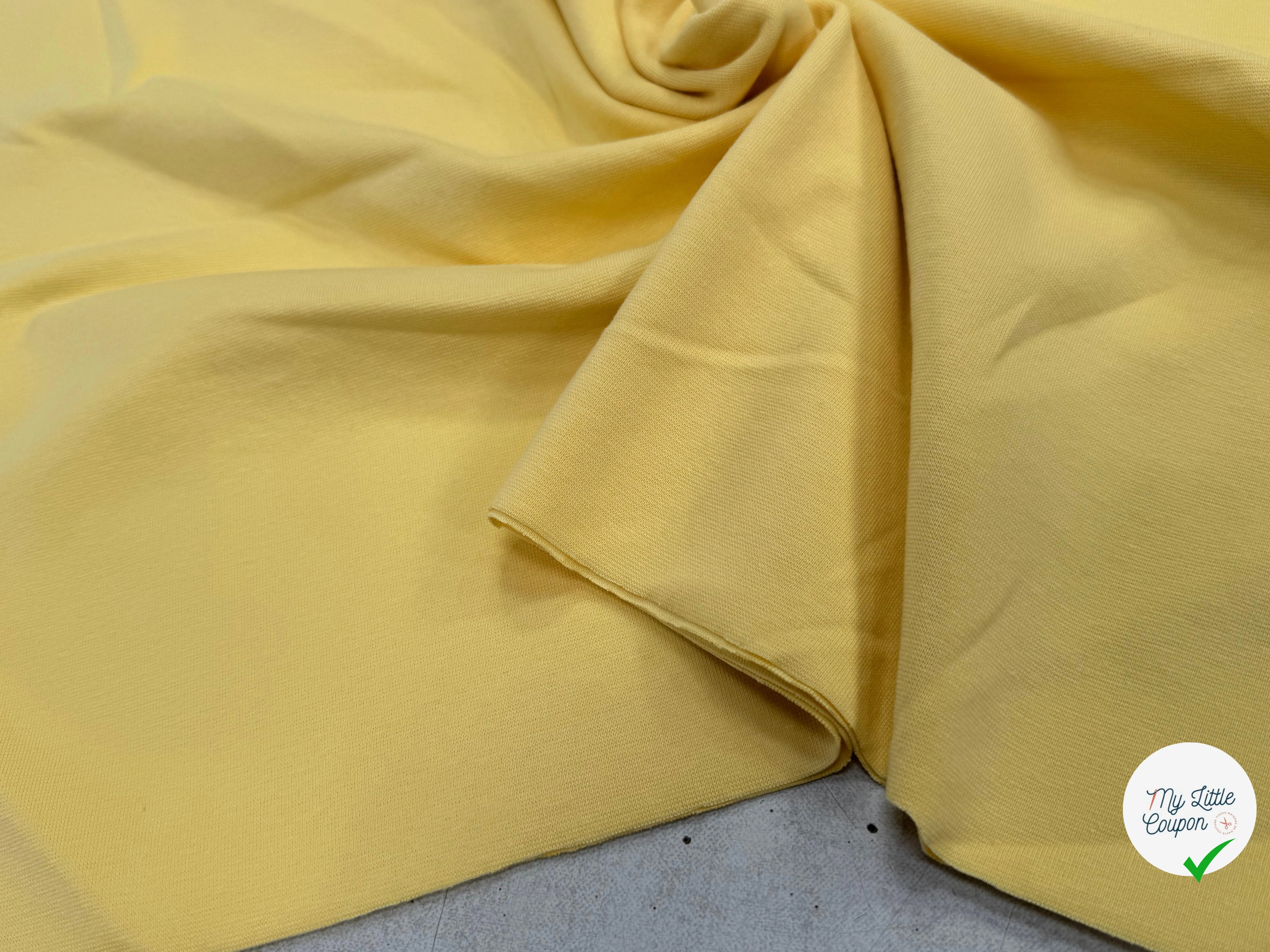 JERSEY COTON 2% ÉLASTHANNE TUBULAIRE 70CM CÔTE 1X1 JAUNE 83 - My Little Coupon