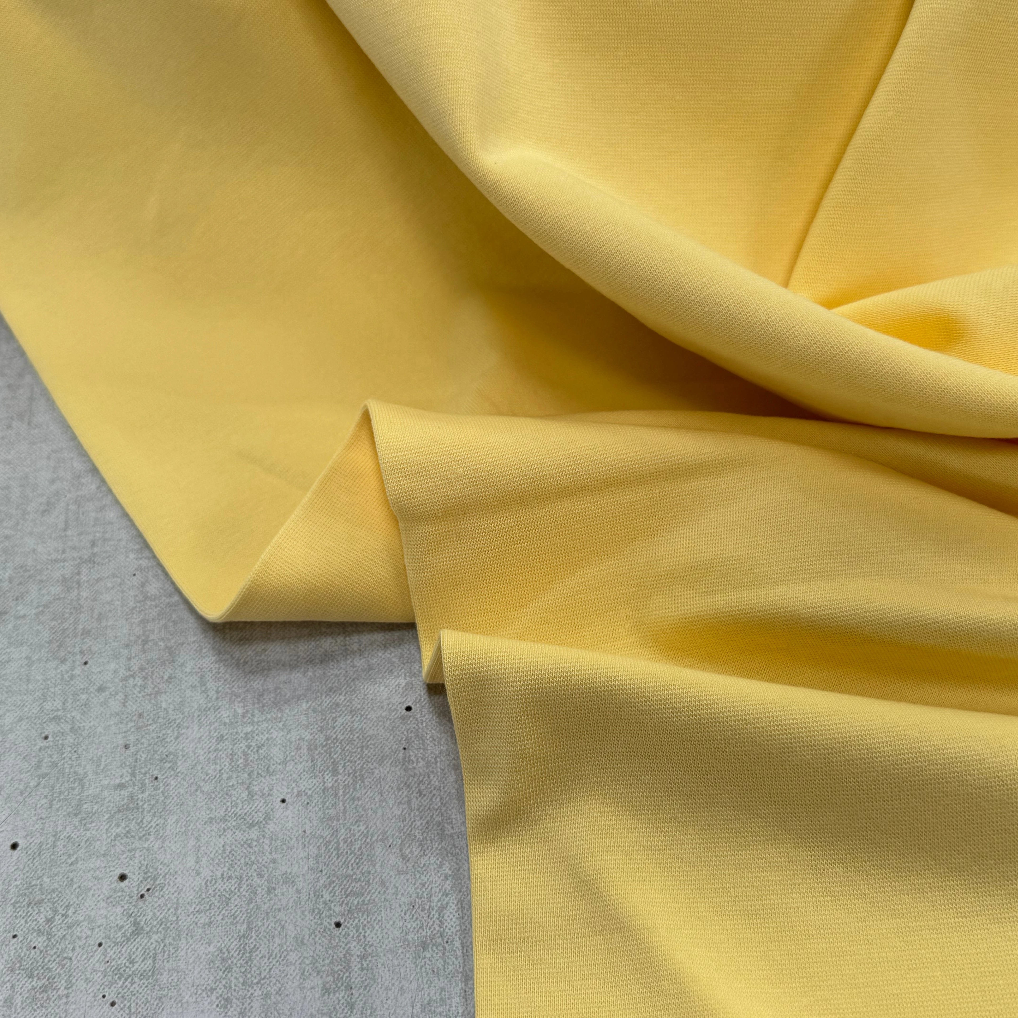 JERSEY COTON 2% ÉLASTHANNE TUBULAIRE 70CM CÔTE 1X1 JAUNE 83 - My Little Coupon