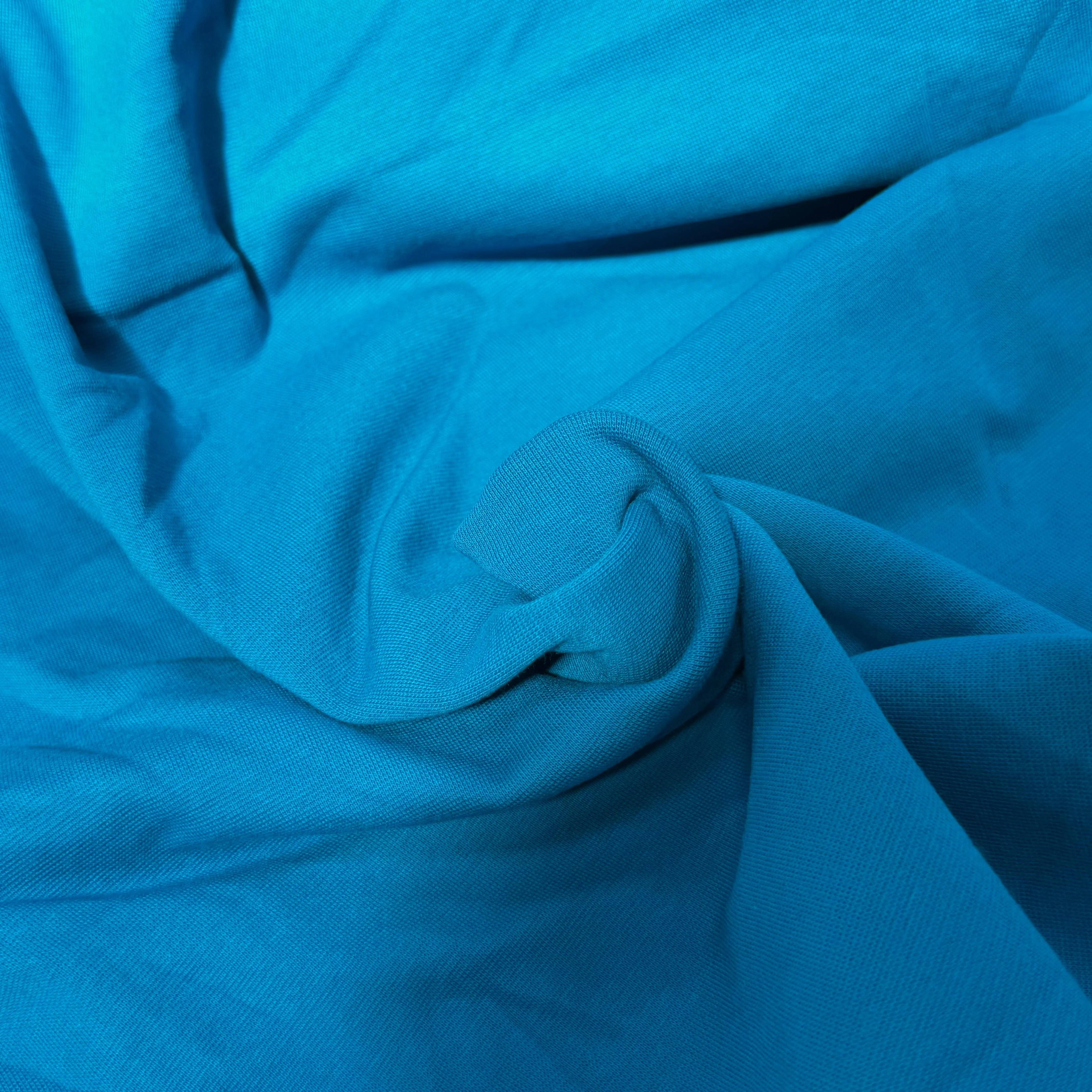 JERSEY COTON 2% ÉLASTHANNE TUBULAIRE 70CM CÔTE 1X1 MYKONOS BLUE - My Little Coupon