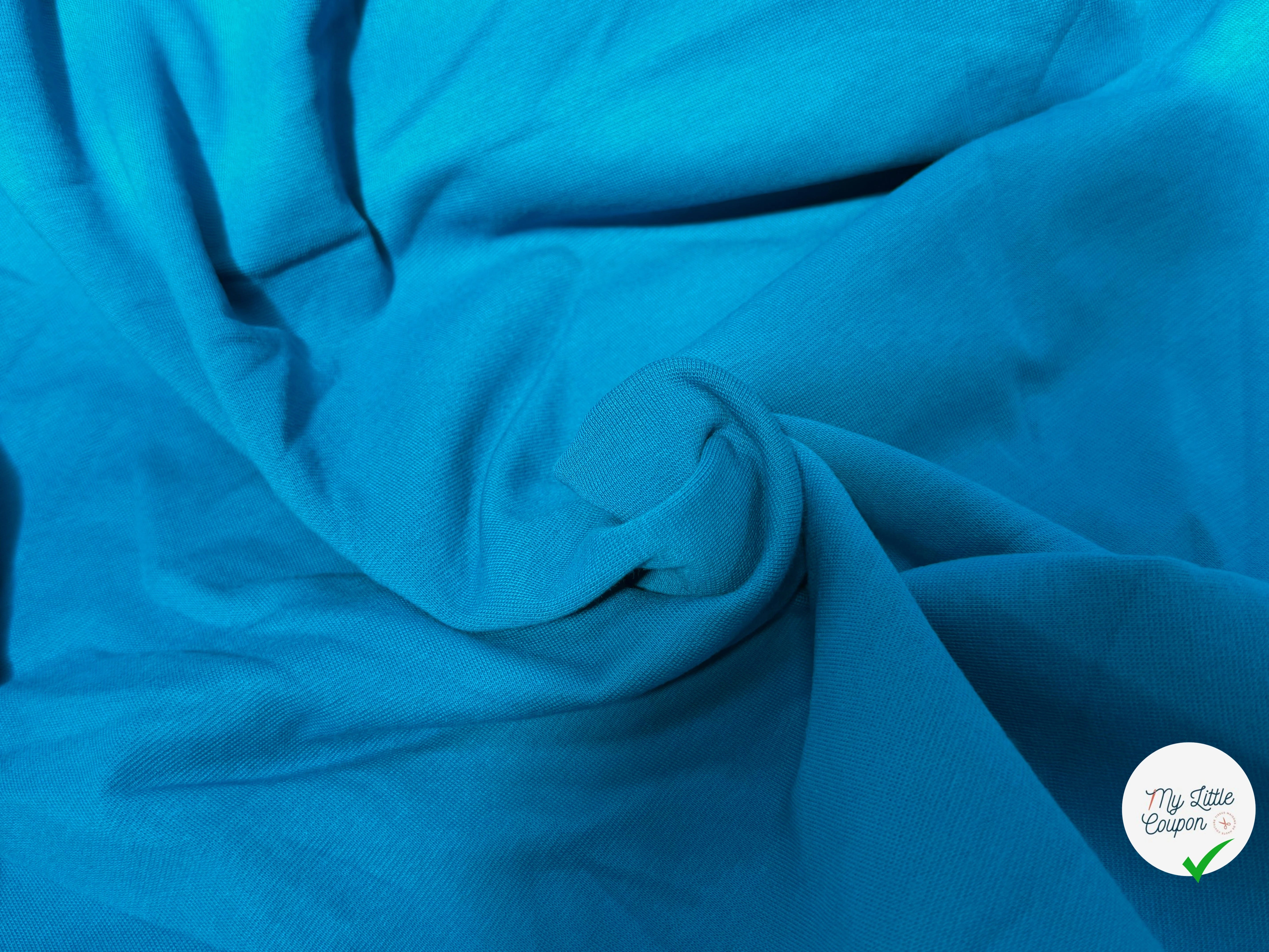 JERSEY COTON 2% ÉLASTHANNE TUBULAIRE 70CM CÔTE 1X1 MYKONOS BLUE - My Little Coupon