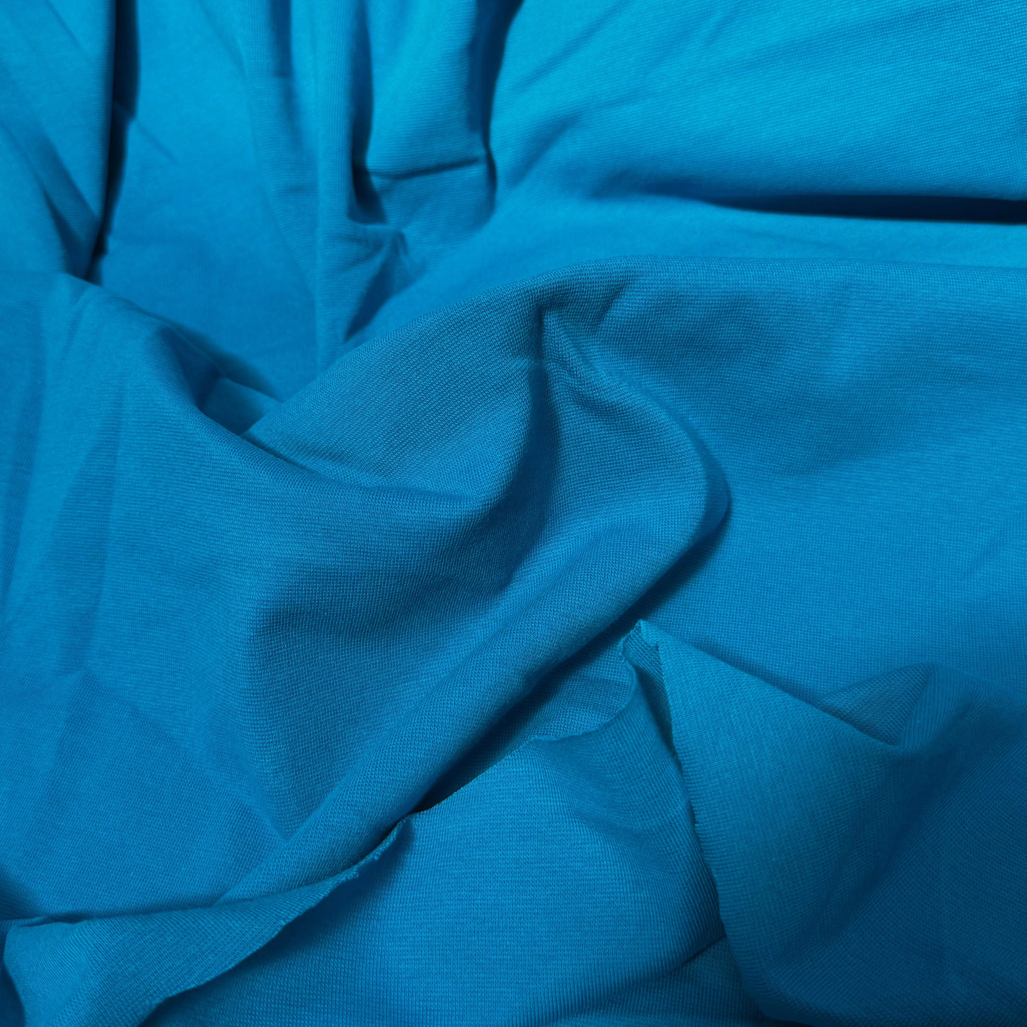 JERSEY COTON 2% ÉLASTHANNE TUBULAIRE 70CM CÔTE 1X1 MYKONOS BLUE - My Little Coupon