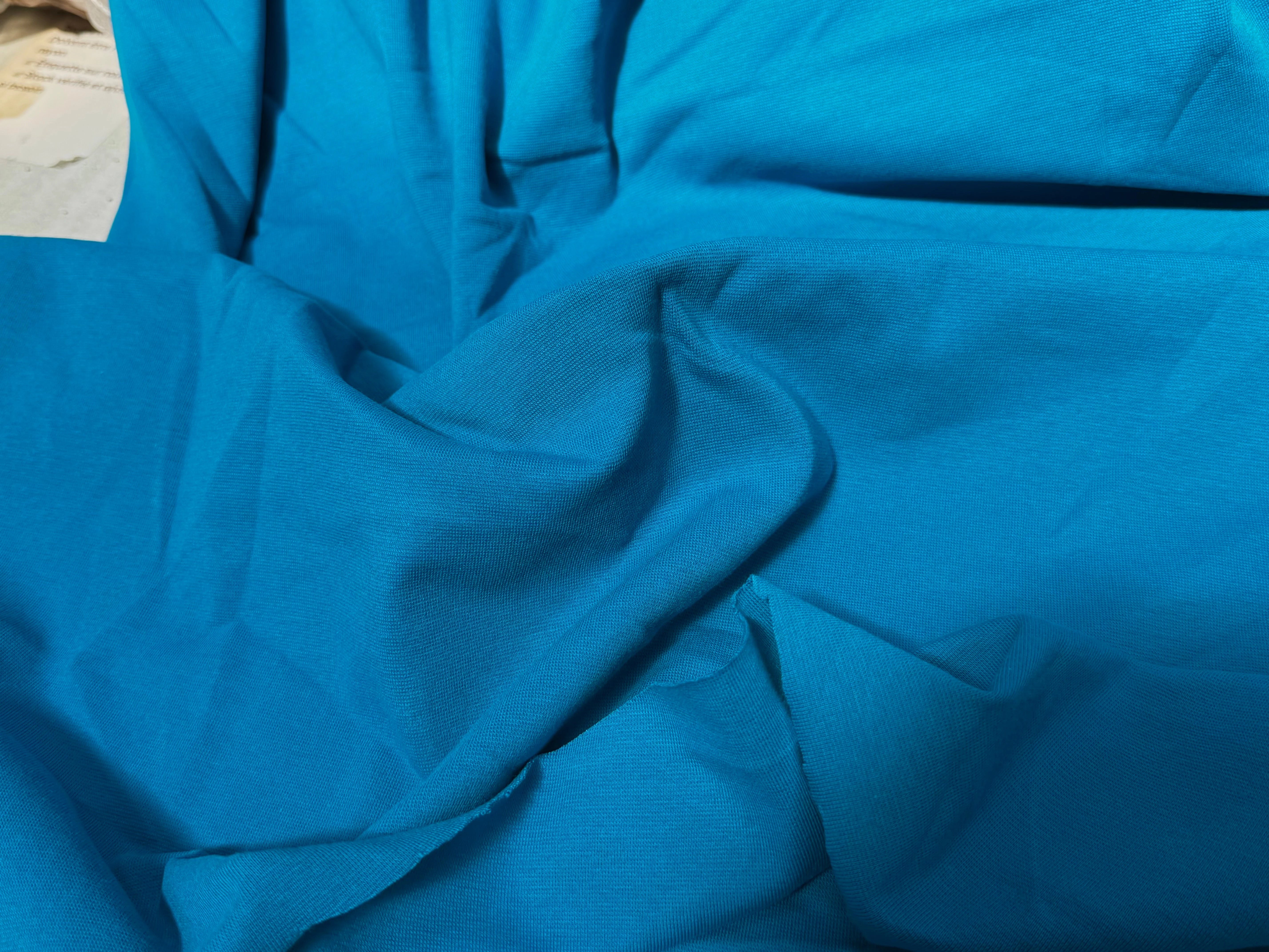 JERSEY COTON 2% ÉLASTHANNE TUBULAIRE 70CM CÔTE 1X1 MYKONOS BLUE - My Little Coupon