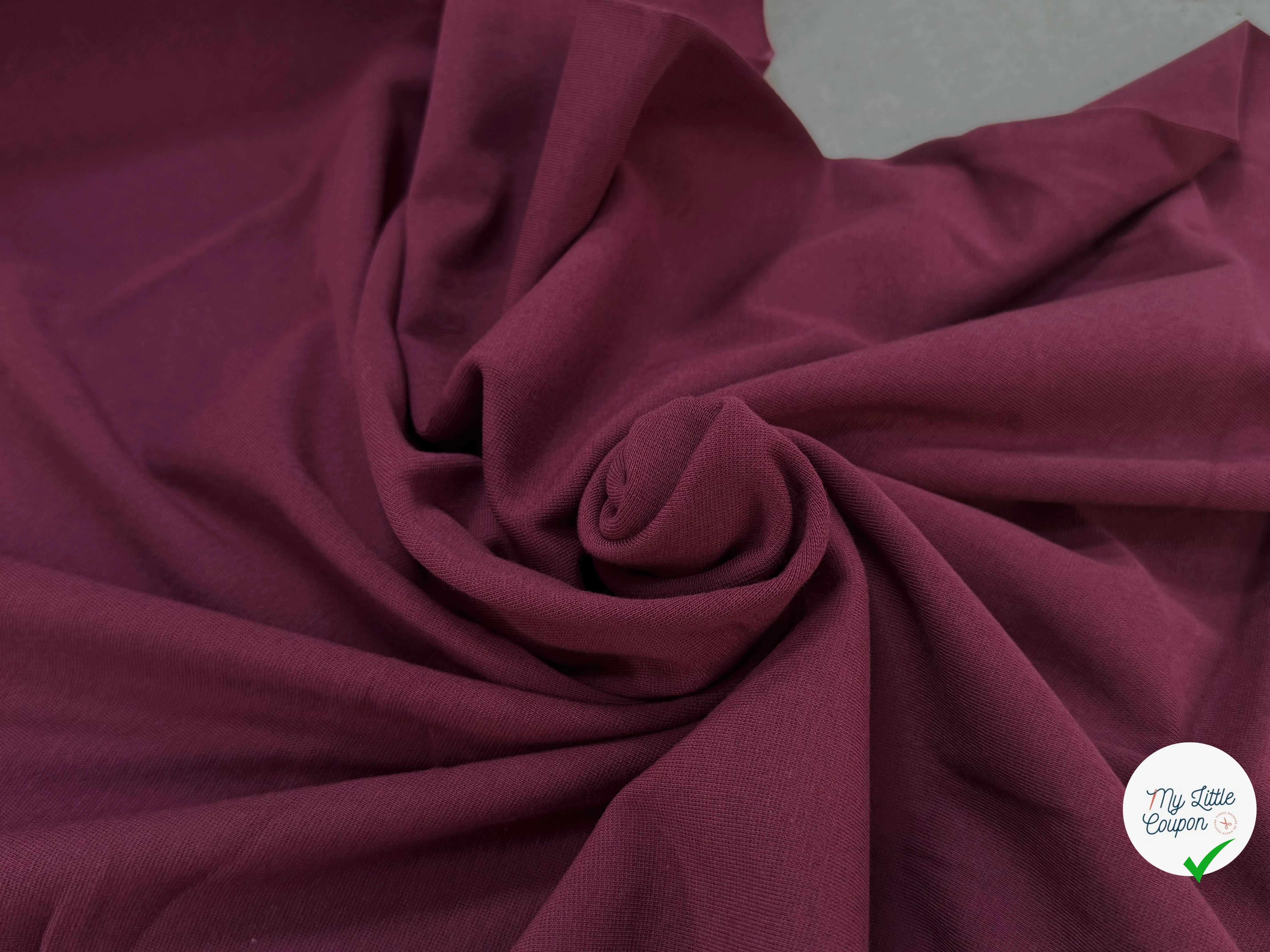 JERSEY COTON 2% ÉLASTHANNE TUBULAIRE 70CM CÔTE 1X1 PRUNE CAMUSET - My Little Coupon