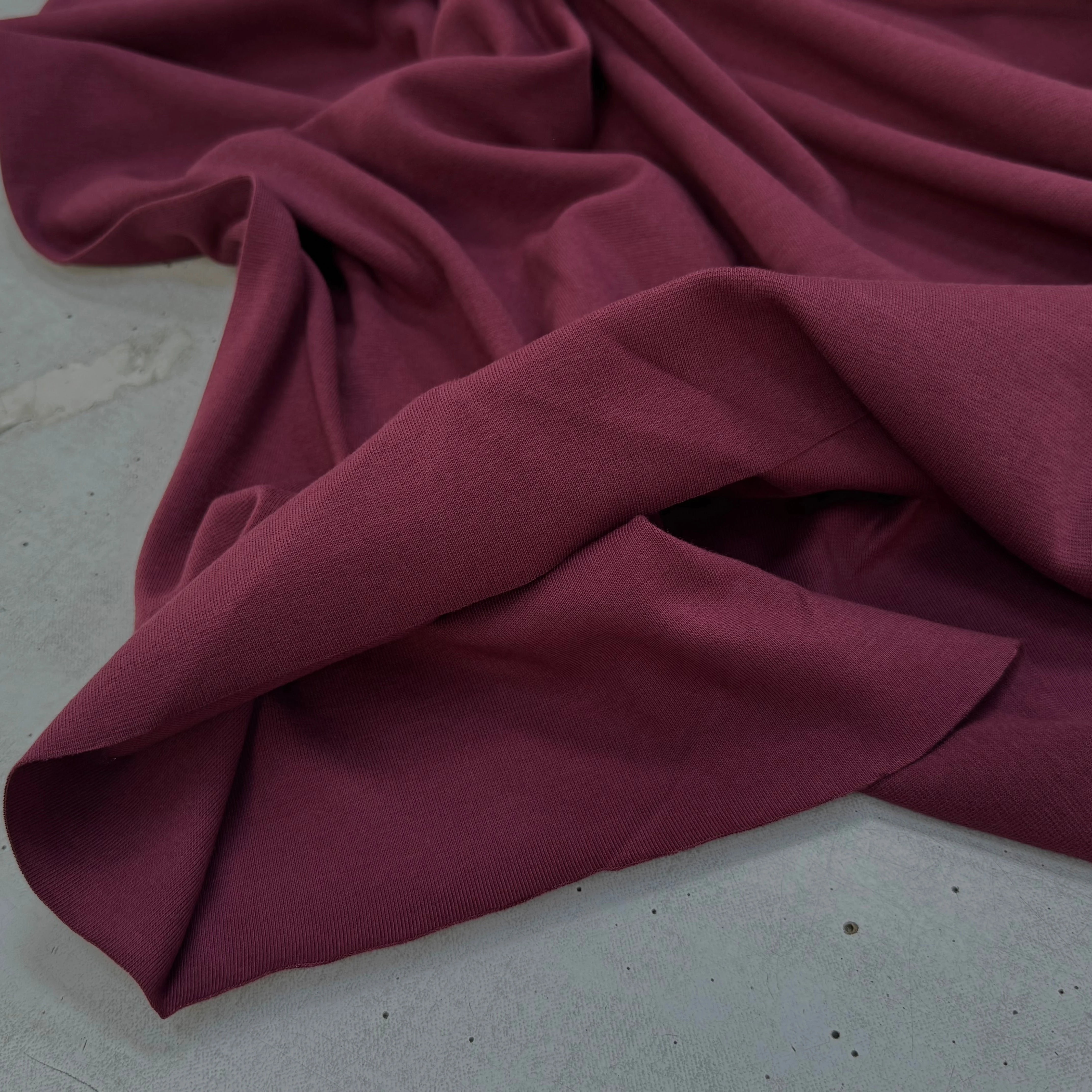JERSEY COTON 2% ÉLASTHANNE TUBULAIRE 70CM CÔTE 1X1 PRUNE CAMUSET - My Little Coupon