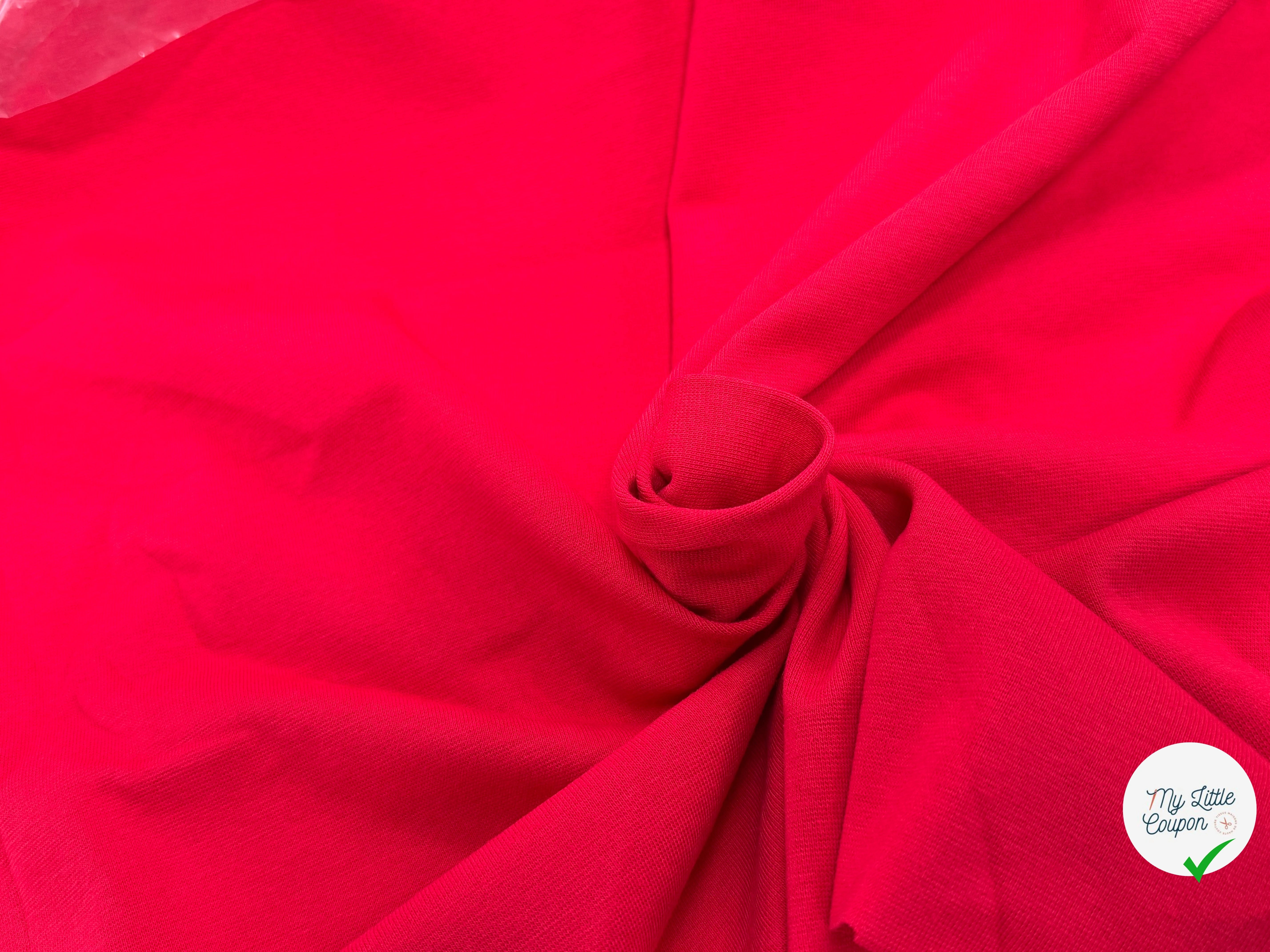 JERSEY COTON 2% ÉLASTHANNE TUBULAIRE 70CM CÔTE 1X1 ROUGE CAMUSET - My Little Coupon
