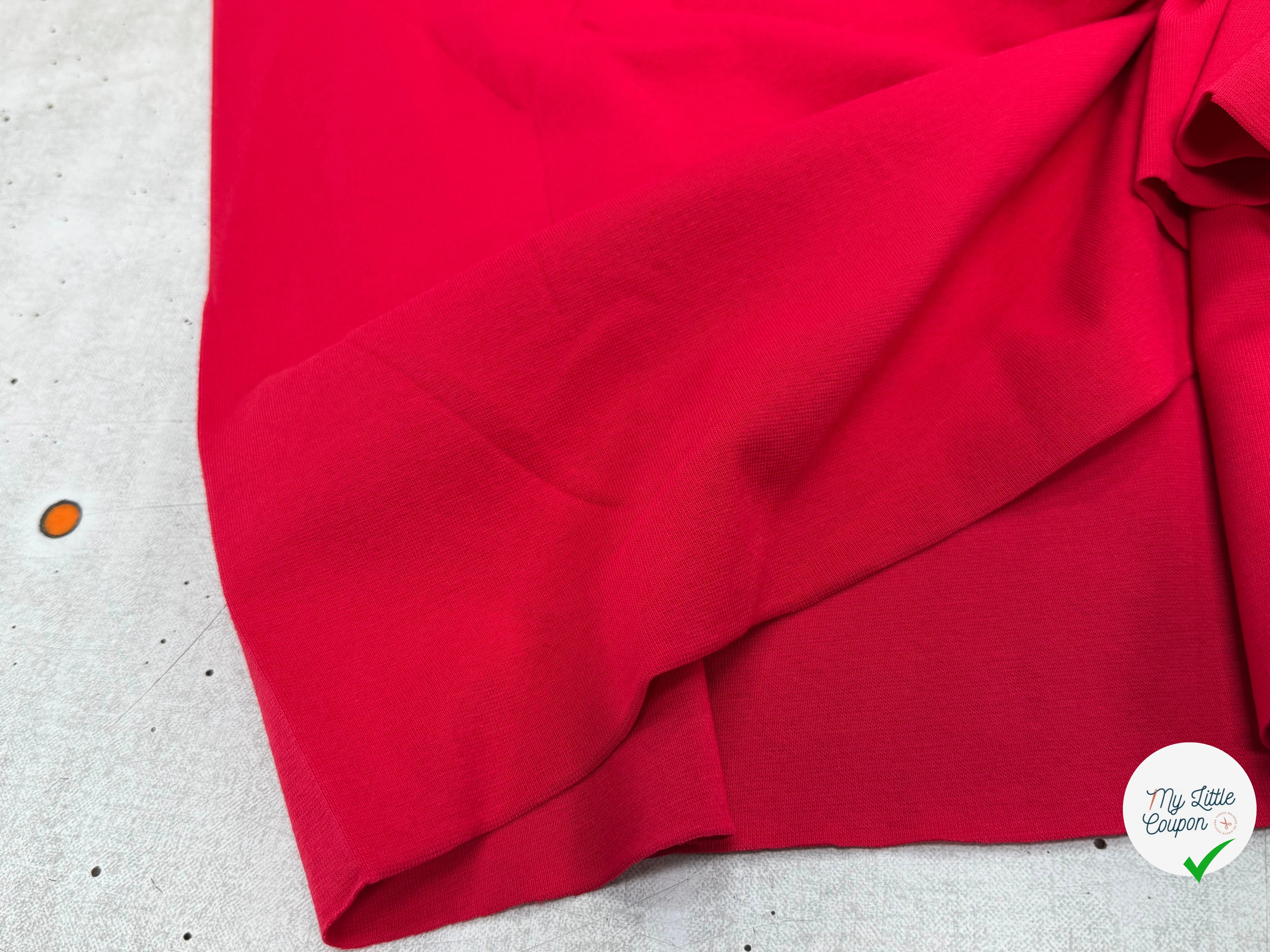 JERSEY COTON 2% ÉLASTHANNE TUBULAIRE 70CM CÔTE 1X1 ROUGE CAMUSET - My Little Coupon