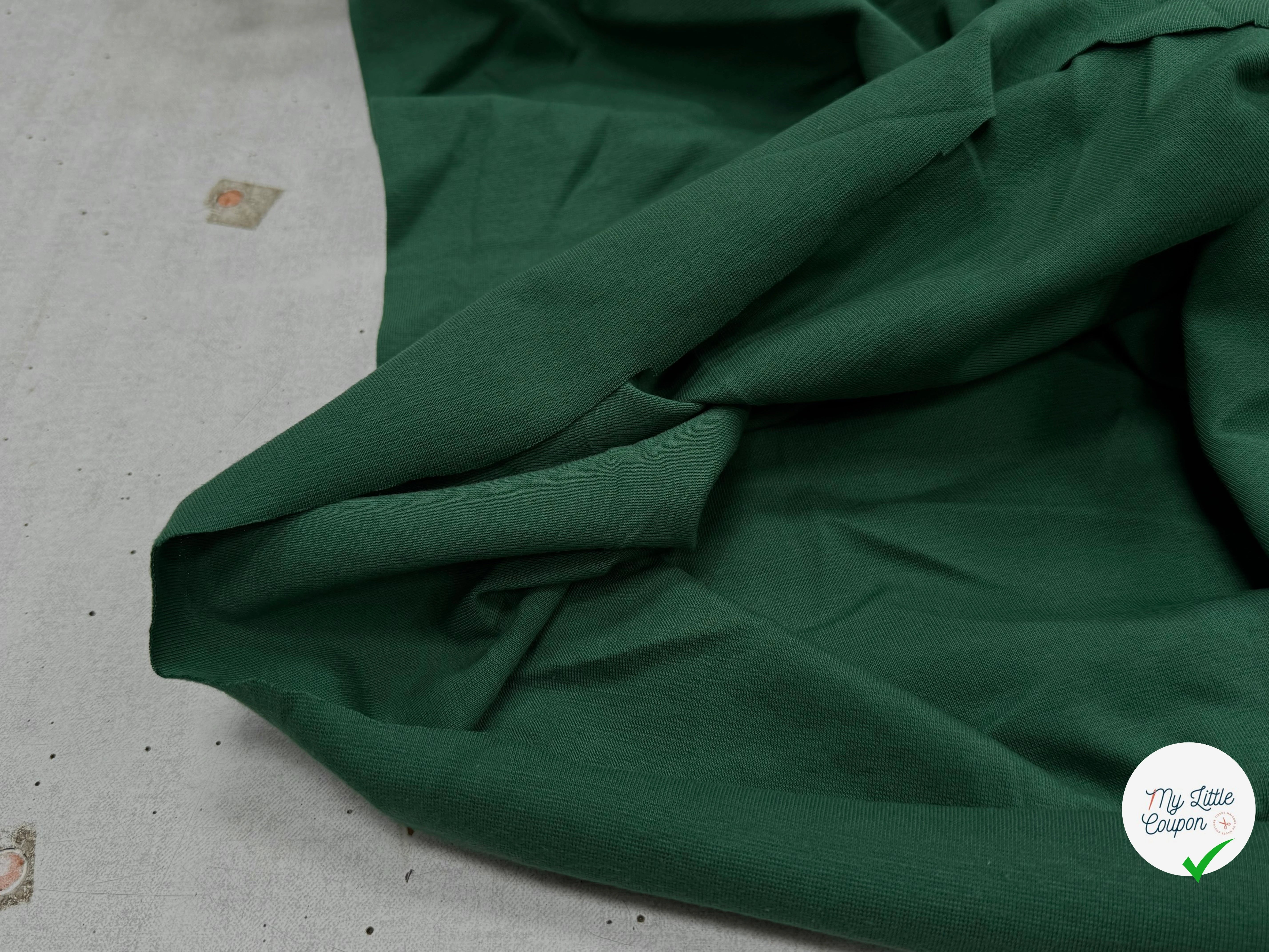 JERSEY COTON 2% ÉLASTHANNE TUBULAIRE 70CM CÔTE 1X1 VERT FONCÉ CAMUSET - My Little Coupon