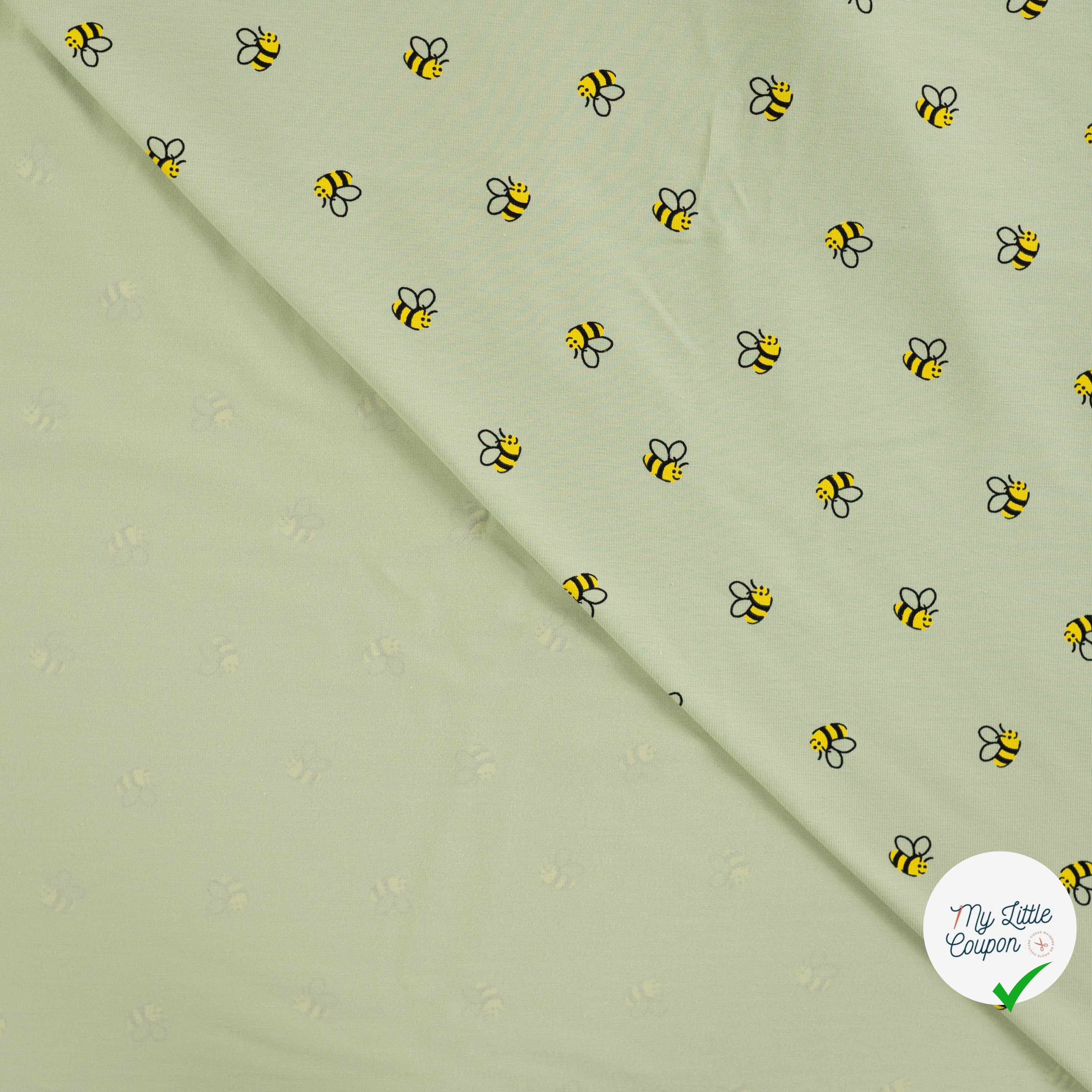 JERSEY COTON 5% ELASTHANNE MOTIFS ABEILLES FOND VERT - My Little Coupon