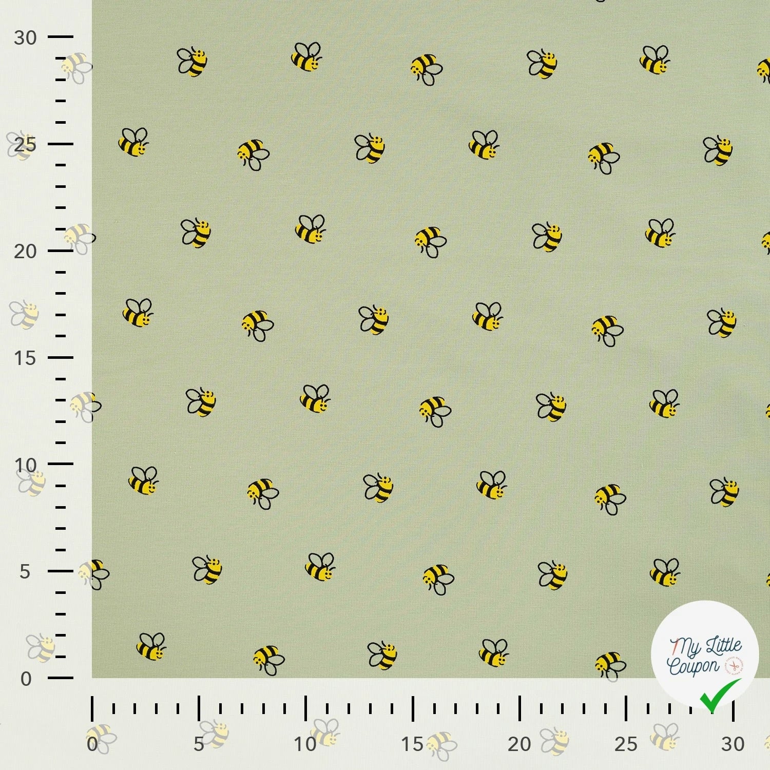 JERSEY COTON 5% ELASTHANNE MOTIFS ABEILLES FOND VERT - My Little Coupon