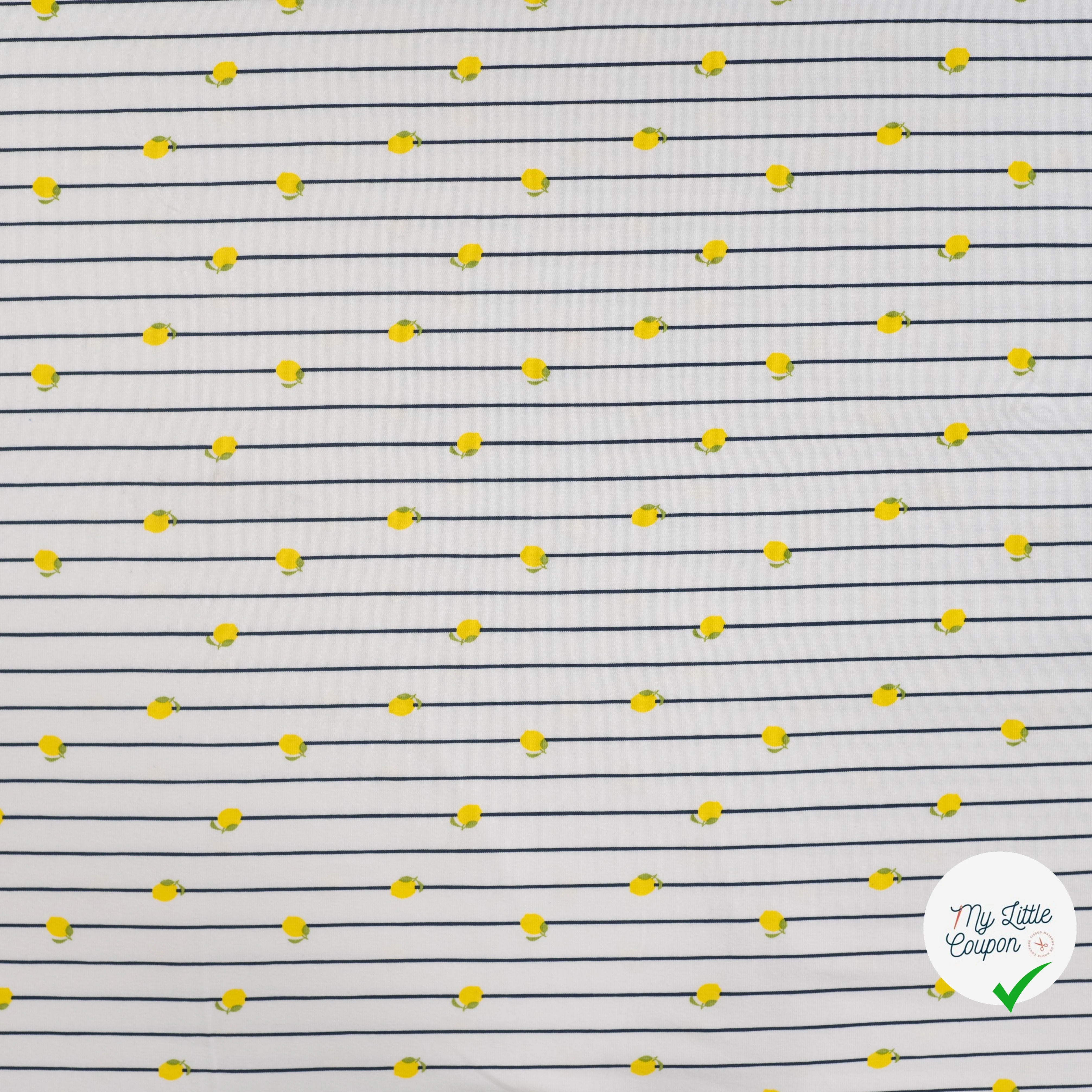 JERSEY COTON 5% ELASTHANNE MOTIFS CITRONS À RAYURES - My Little Coupon
