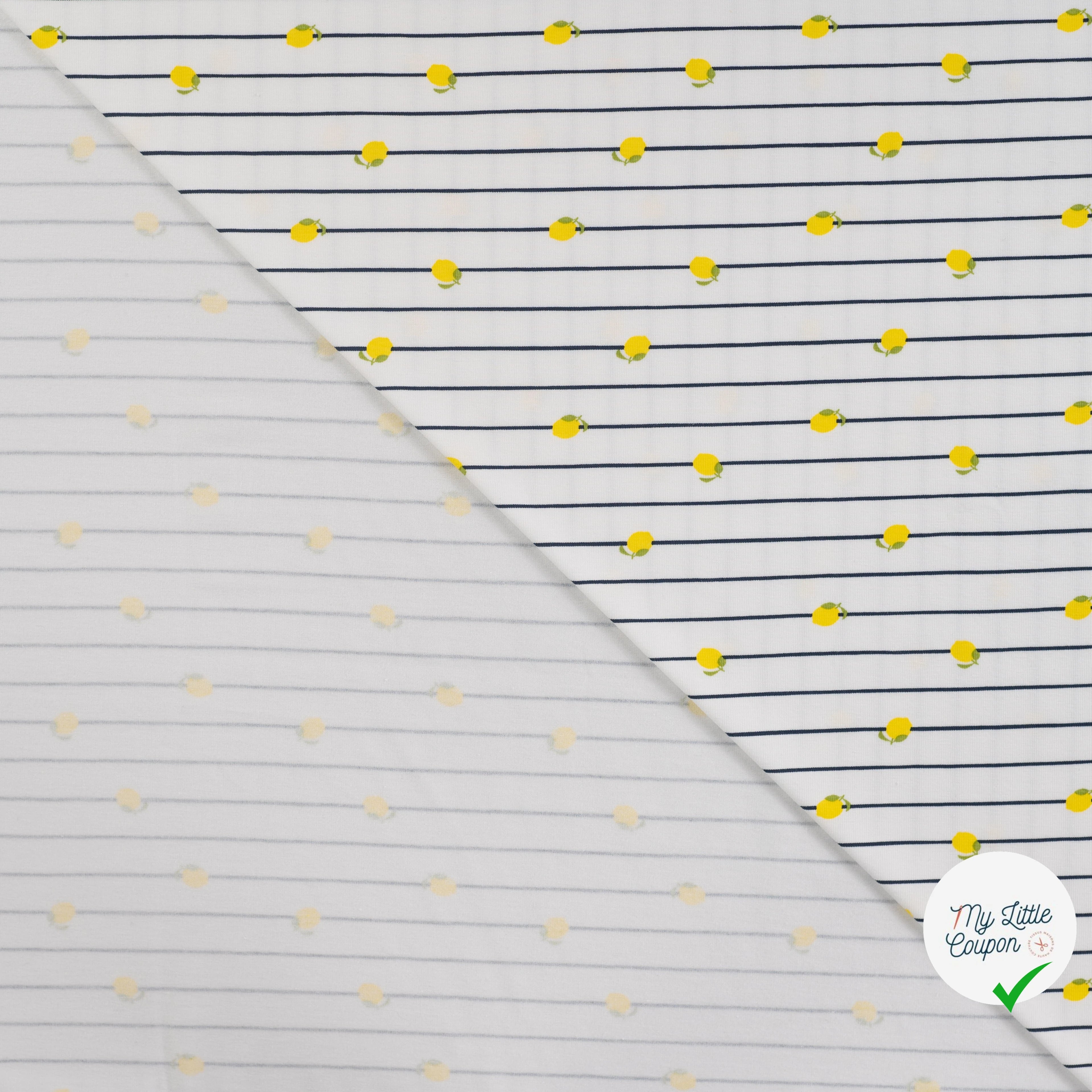 JERSEY COTON 5% ELASTHANNE MOTIFS CITRONS À RAYURES - My Little Coupon