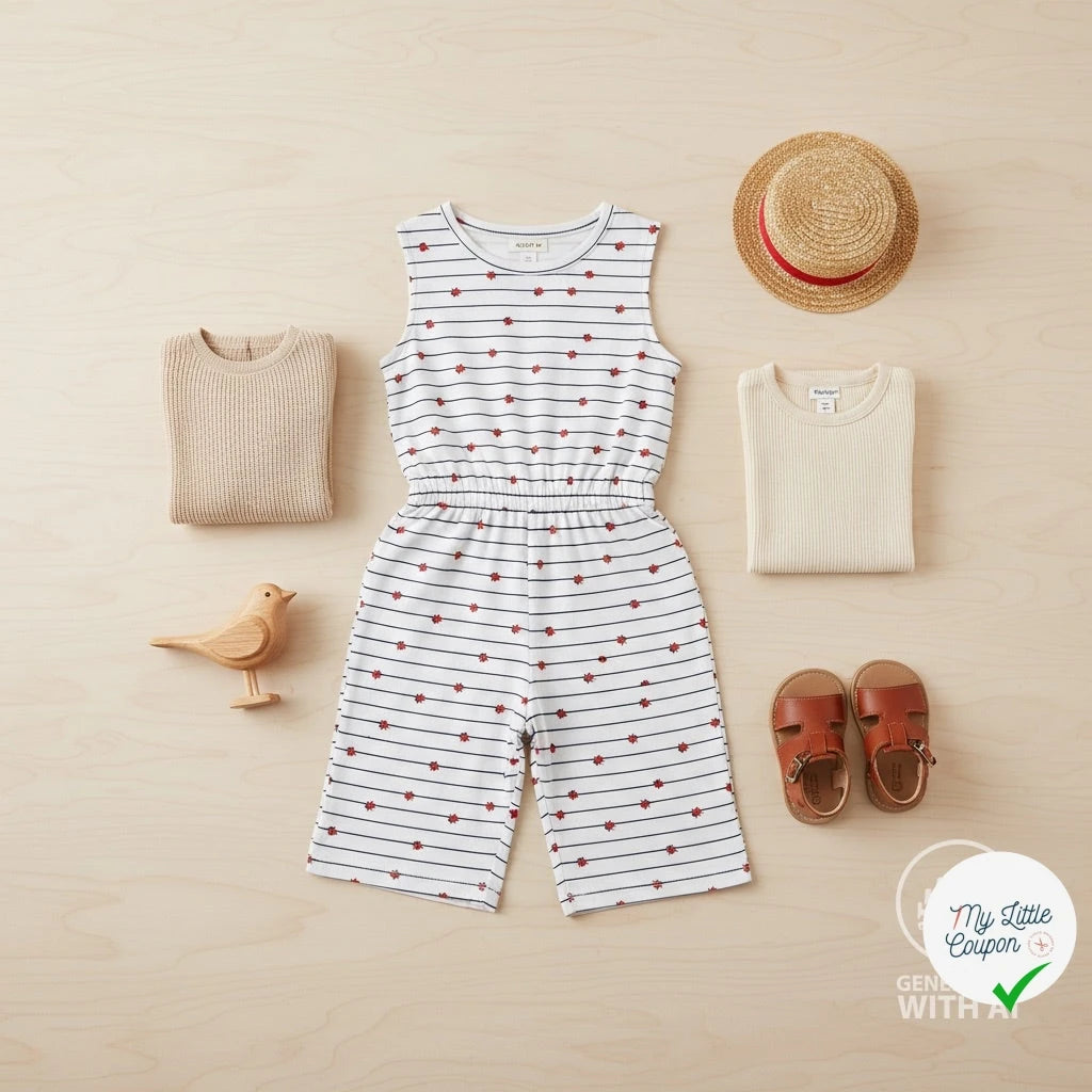JERSEY COTON 5% ELASTHANNE MOTIFS COCCINELLES À RAYURES - My Little Coupon