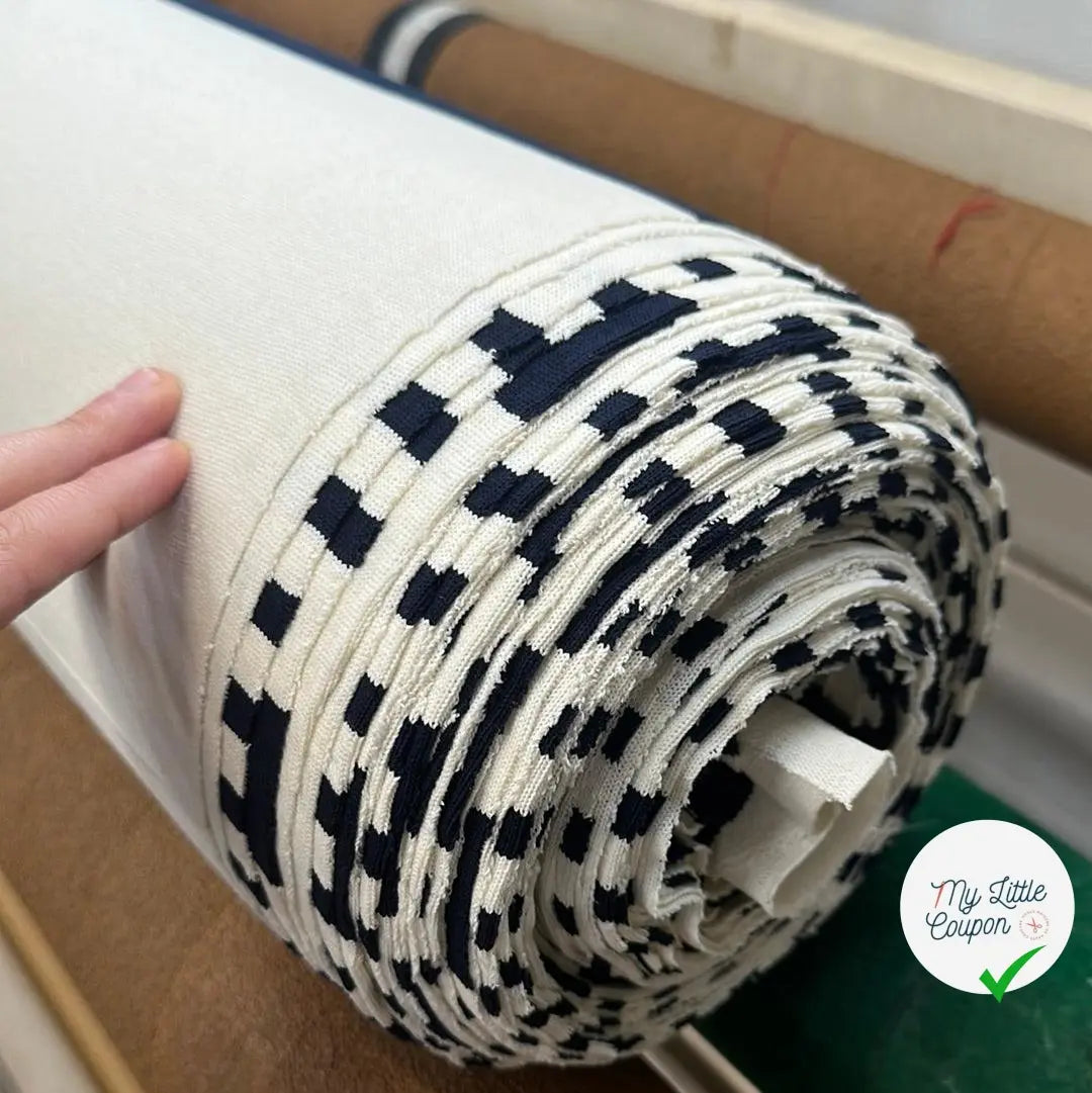 JERSEY COTON BLANC DIFFÉRENTES RAYURES BLEUES - My Little Coupon - tissu - coudre