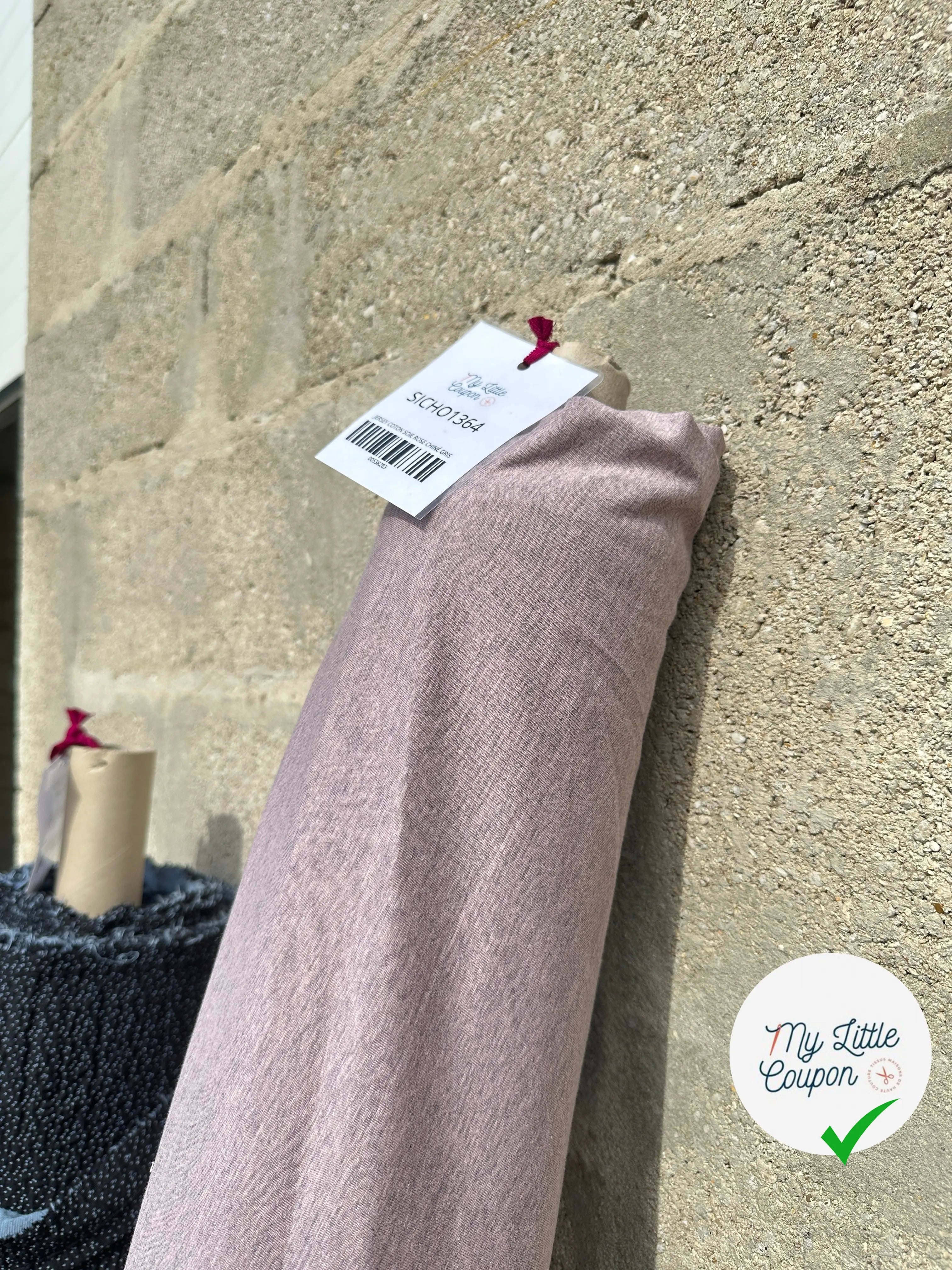 JERSEY COTON SOIE ROSE CHINÉ GRIS - My Little Coupon