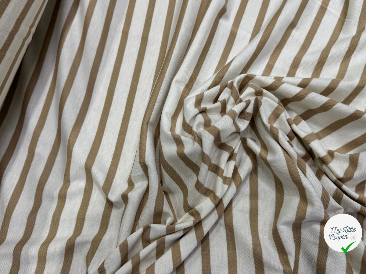 JERSEY DE COTON DOUX STRETCH RAYURES BLANC CASSÉ ET CAFÉ LATTE FABRICATION RÉGION DE TROYES 🇫🇷 - My Little Coupon