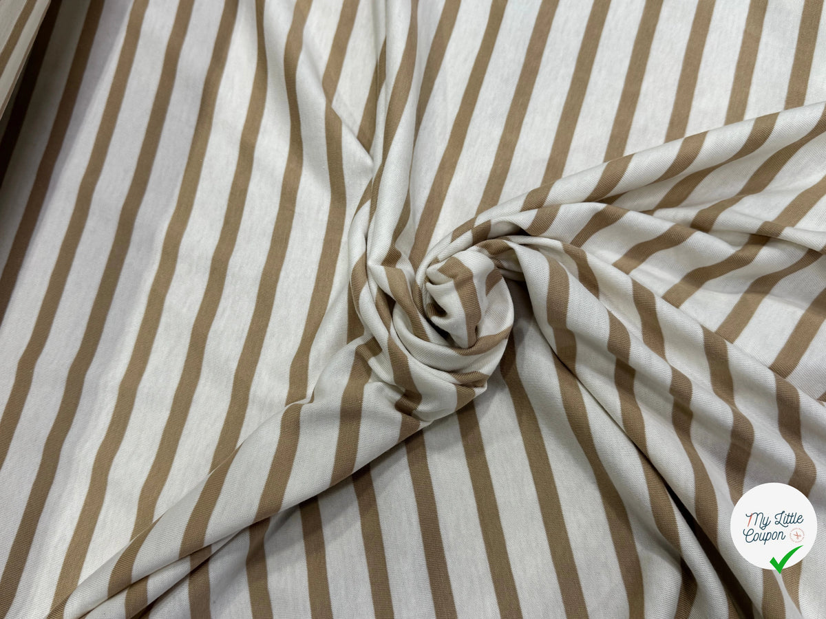 JERSEY DE COTON DOUX STRETCH RAYURES BLANC CASSÉ ET CAFÉ LATTE FABRICATION RÉGION DE TROYES 🇫🇷 - My Little Coupon