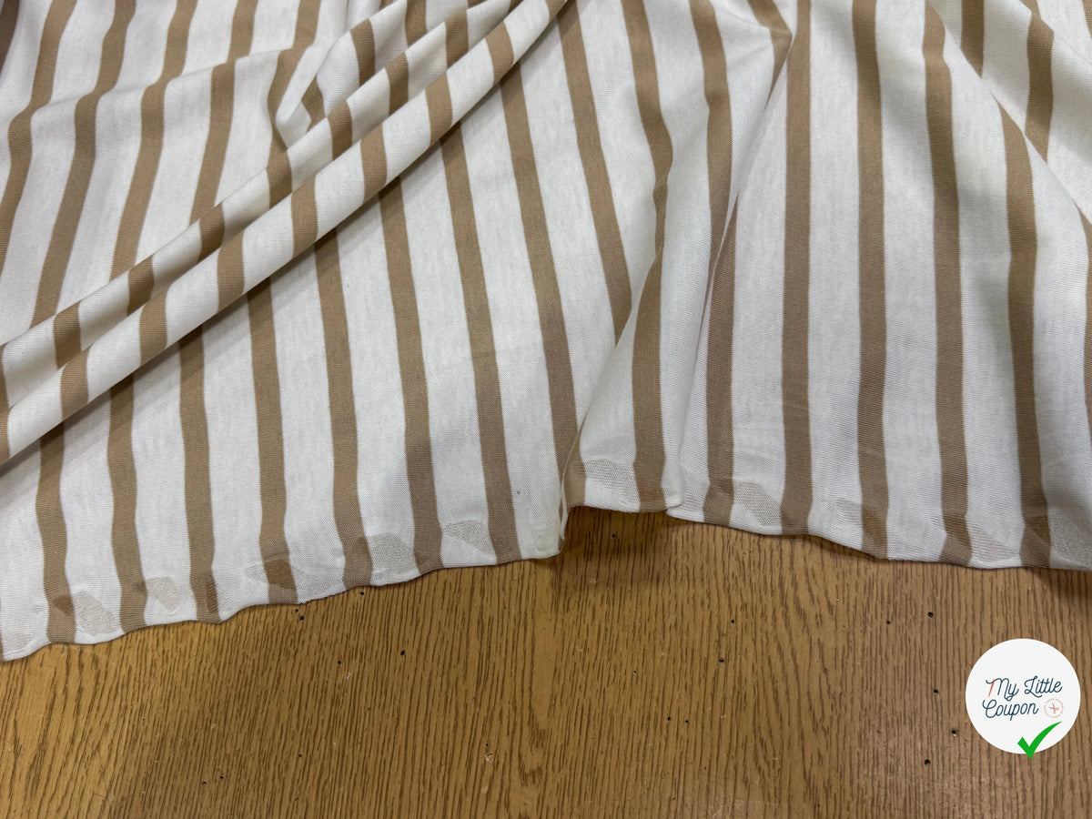JERSEY DE COTON DOUX STRETCH RAYURES BLANC CASSÉ ET CAFÉ LATTE FABRICATION RÉGION DE TROYES 🇫🇷 - My Little Coupon