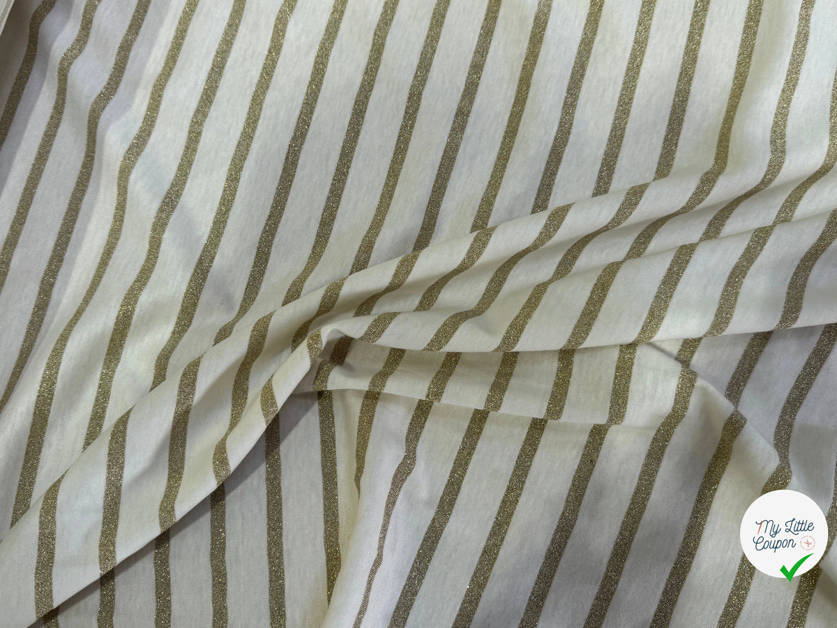 JERSEY DE COTON ÉCRU RAYURES BRILLANTINE BEIGE KAKI FABRICATION RÉGION DE TROYES 🇫🇷 - My Little Coupon