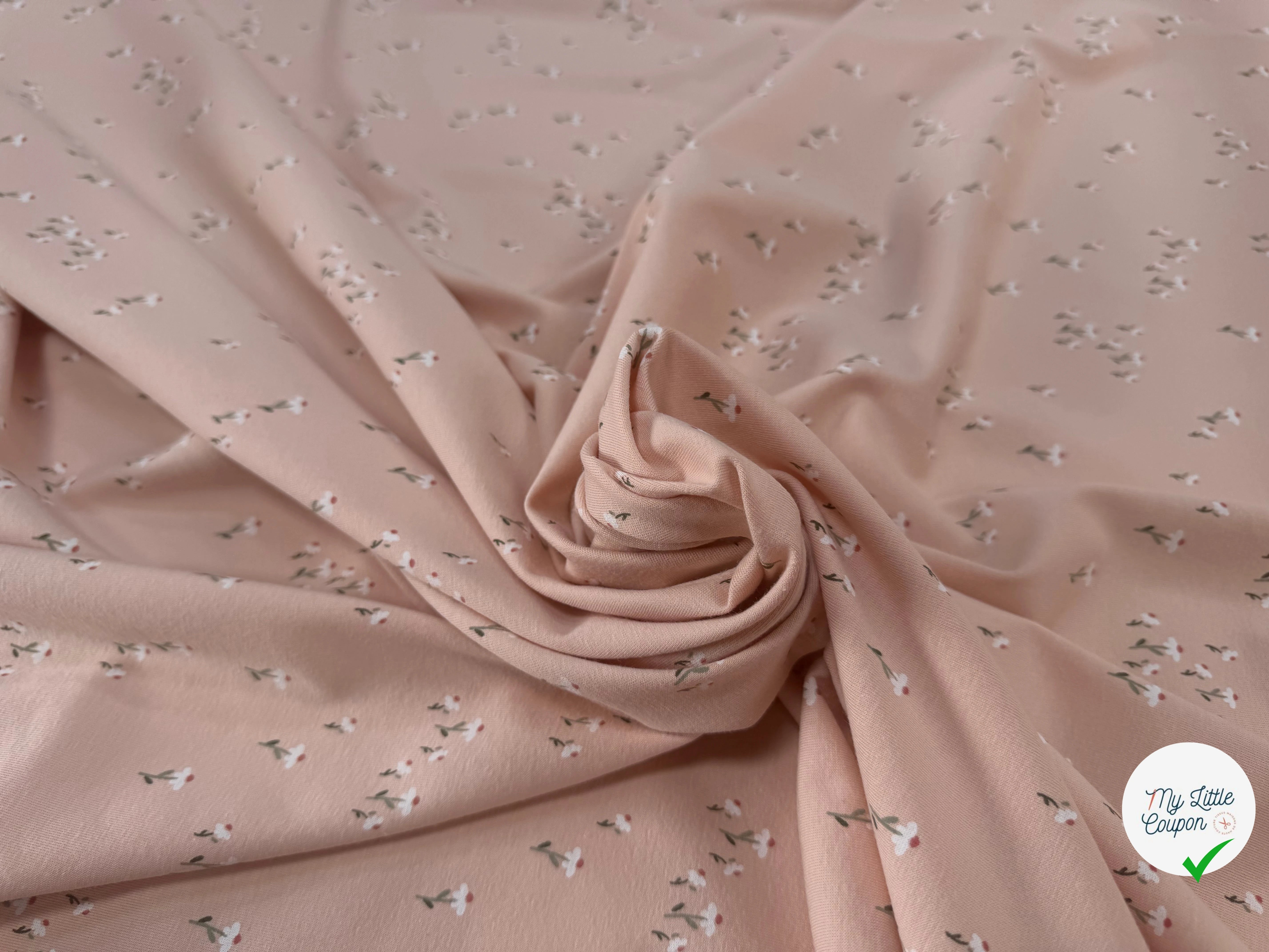 JERSEY DE COTON FLEURS ROSE POUDRÉ - My Little Coupon