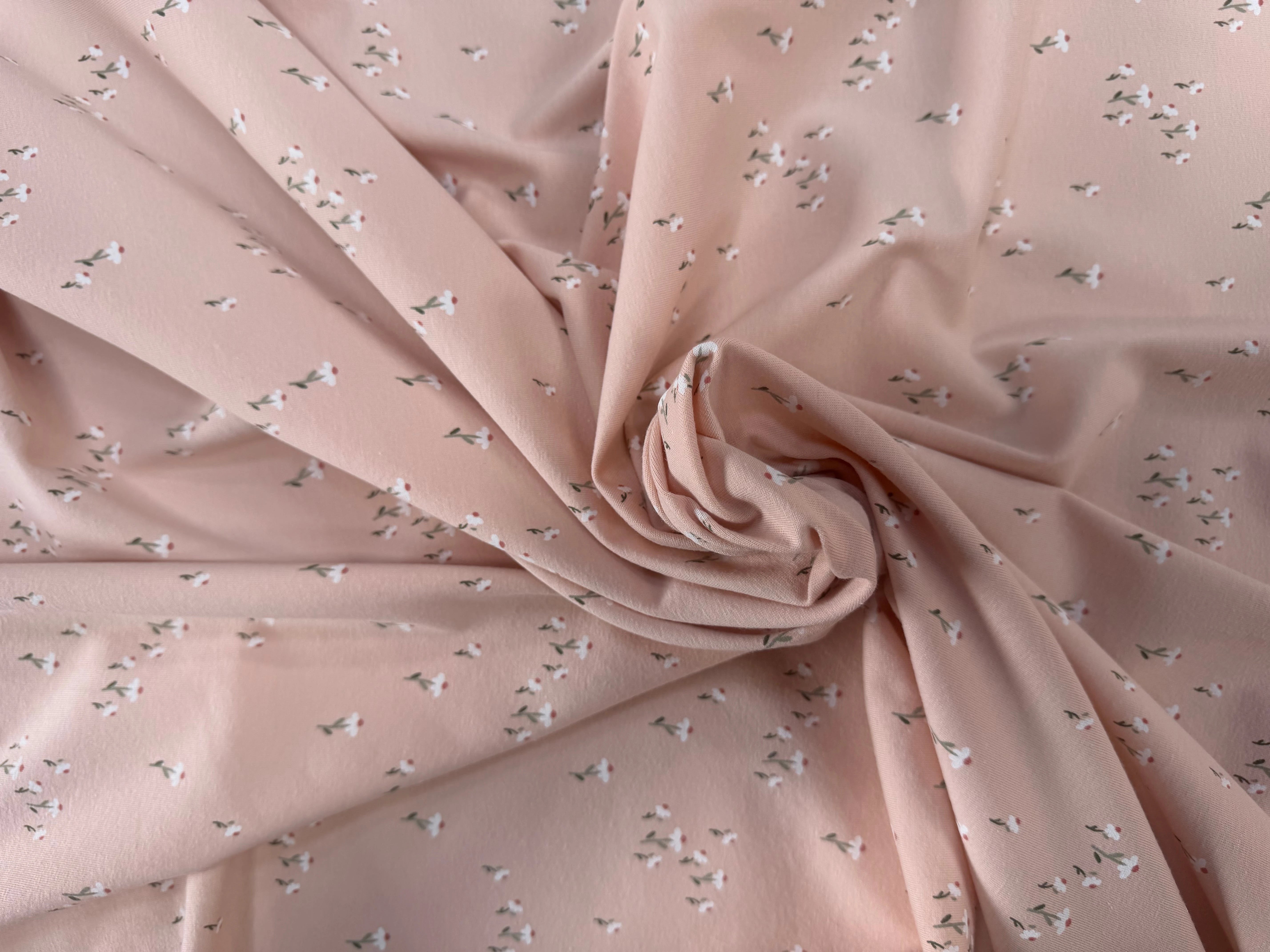 JERSEY DE COTON FLEURS ROSE POUDRÉ - My Little Coupon