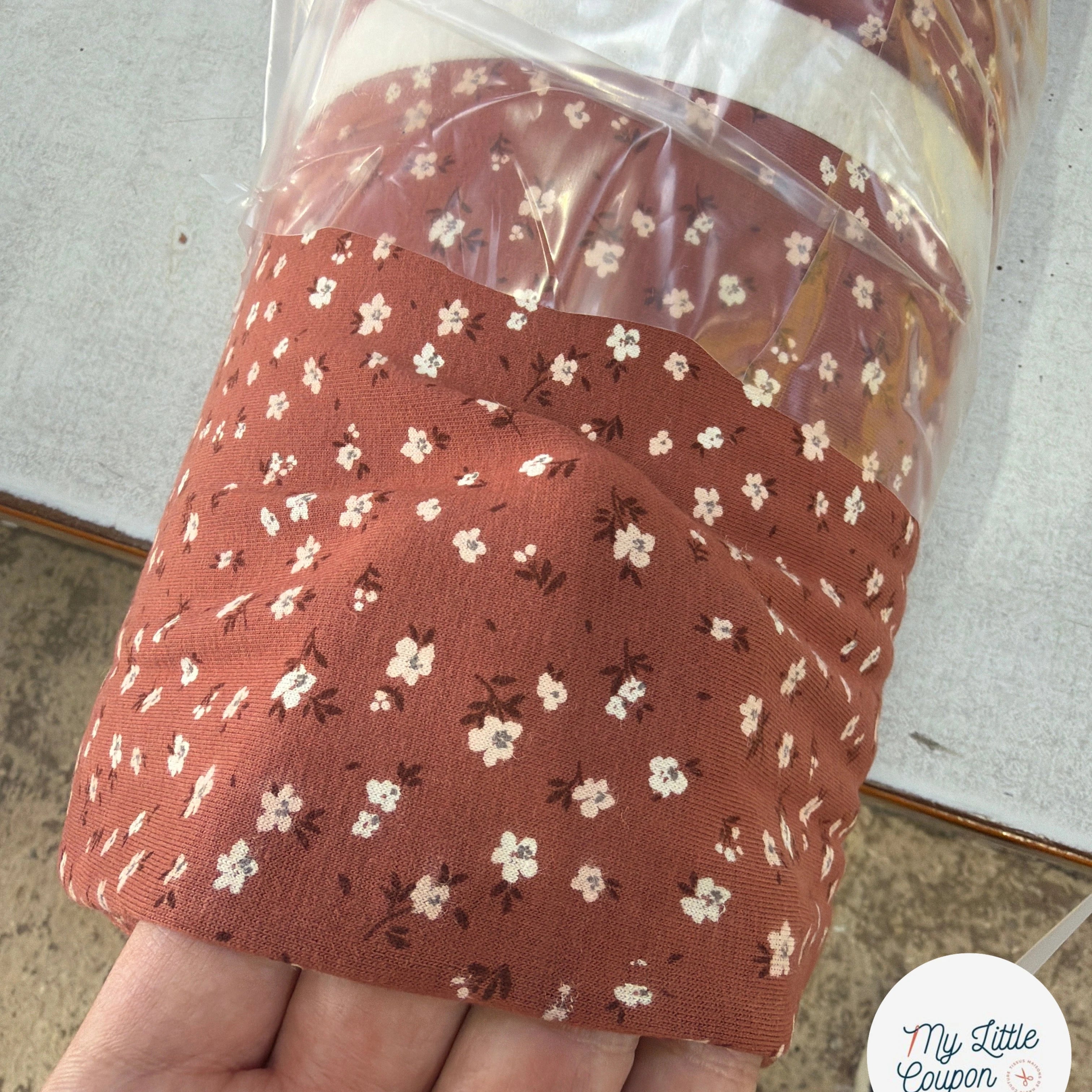 JERSEY DE COTON FLEURS VIEUX ROSE - My Little Coupon