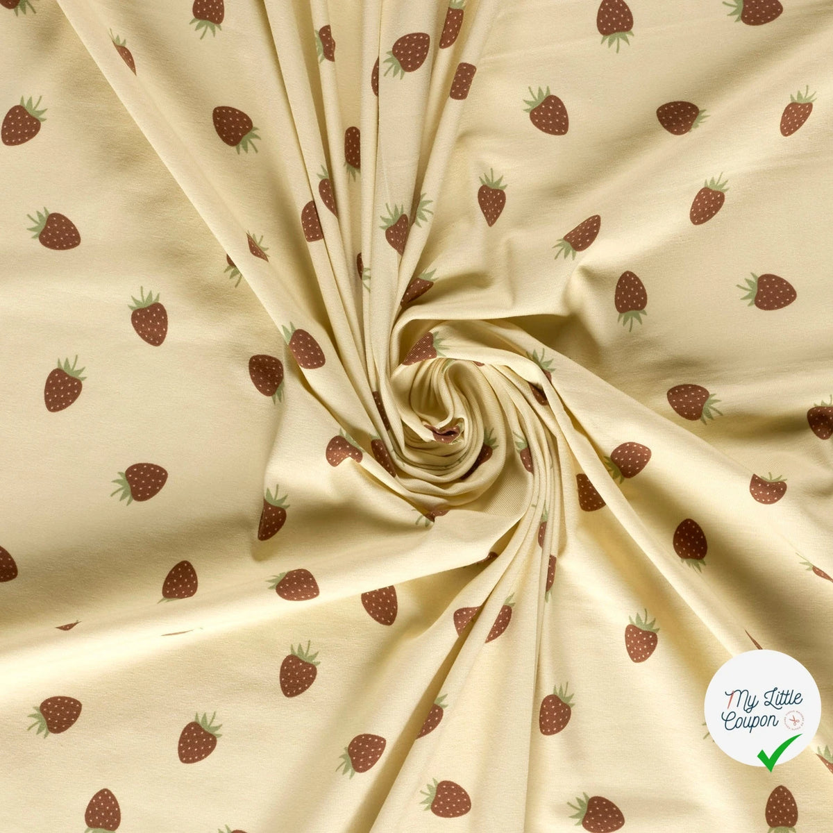 JERSEY DE COTON FRAISES BEIGE - My Little Coupon