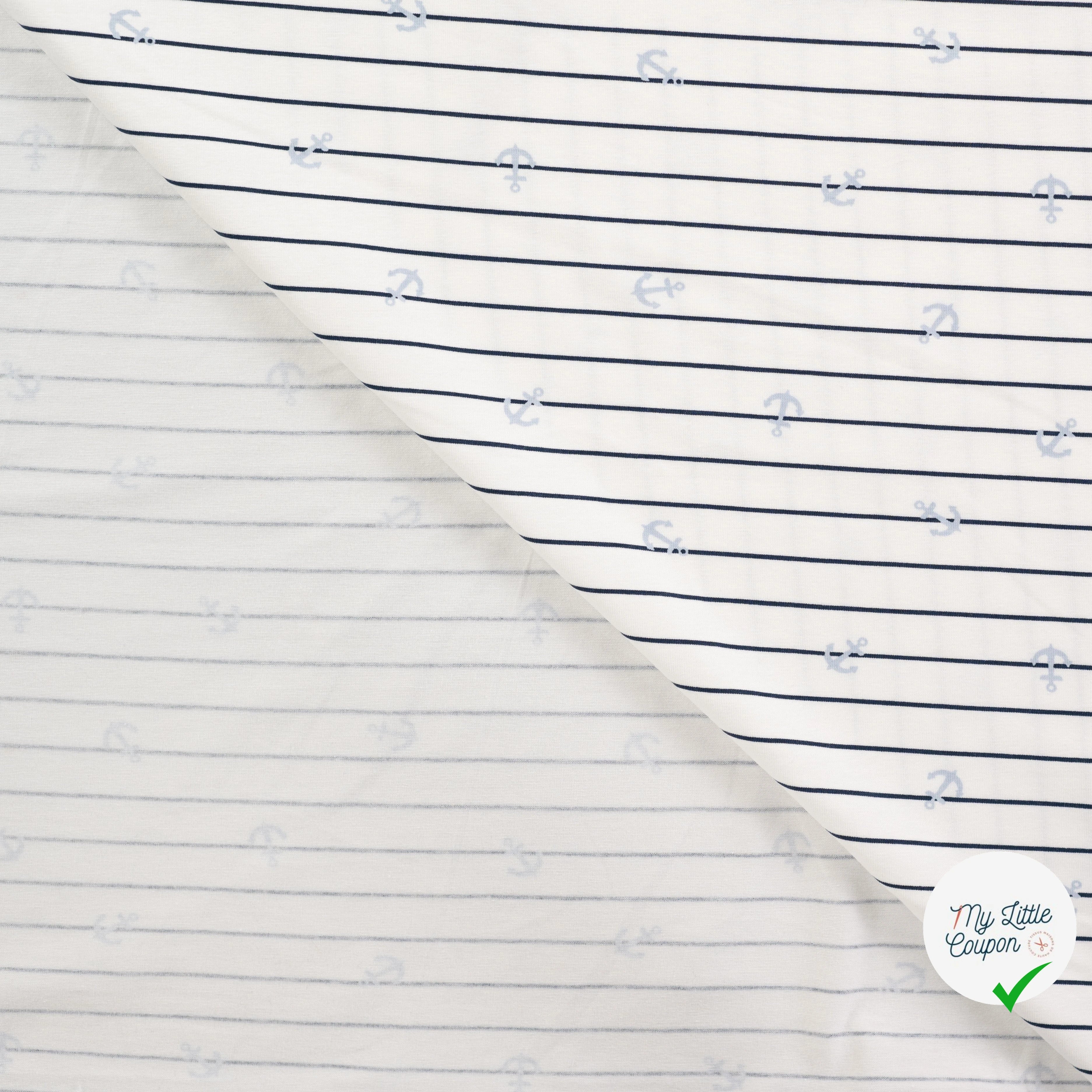 JERSEY DE COTON IMPRIMÉ ANCRES FOND BLEU MARINE - My Little Coupon