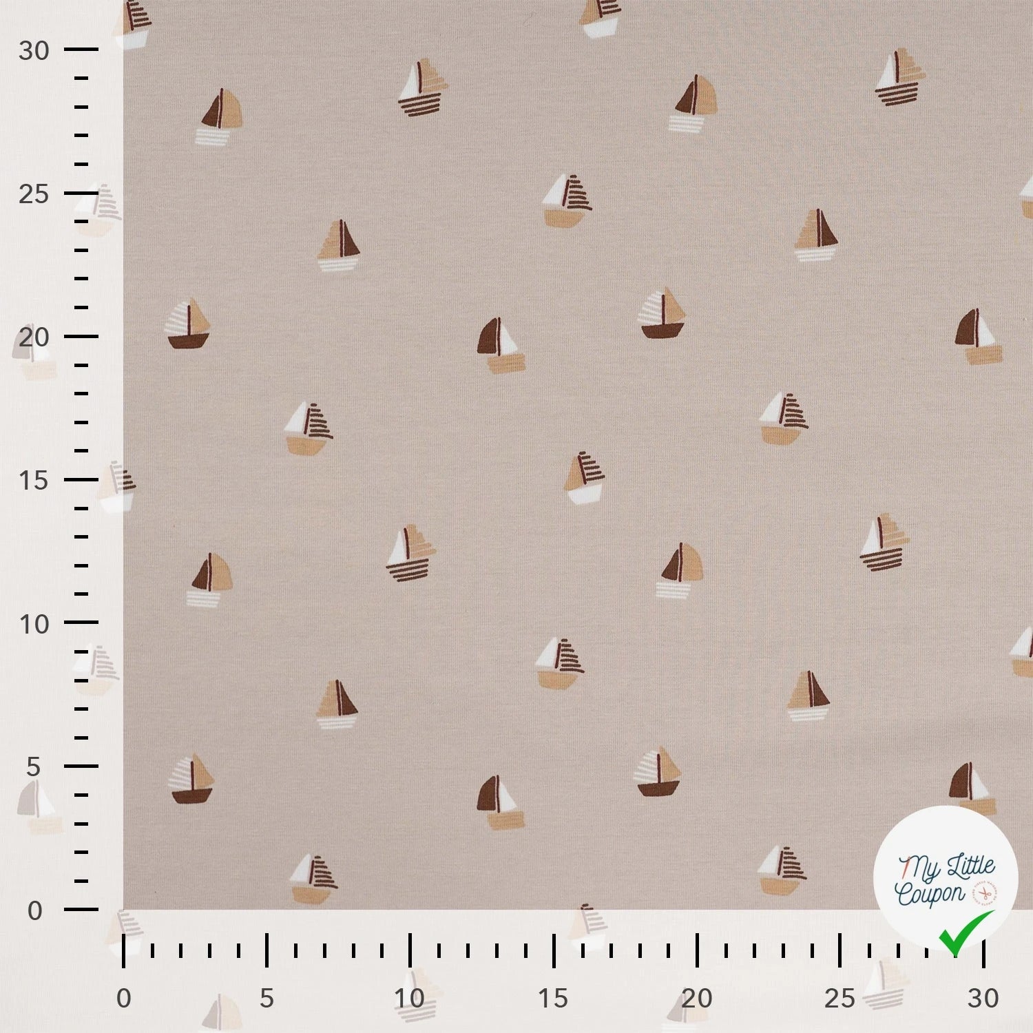 JERSEY DE COTON IMPRIMÉ BATEAUX FOND SABLE - My Little Coupon