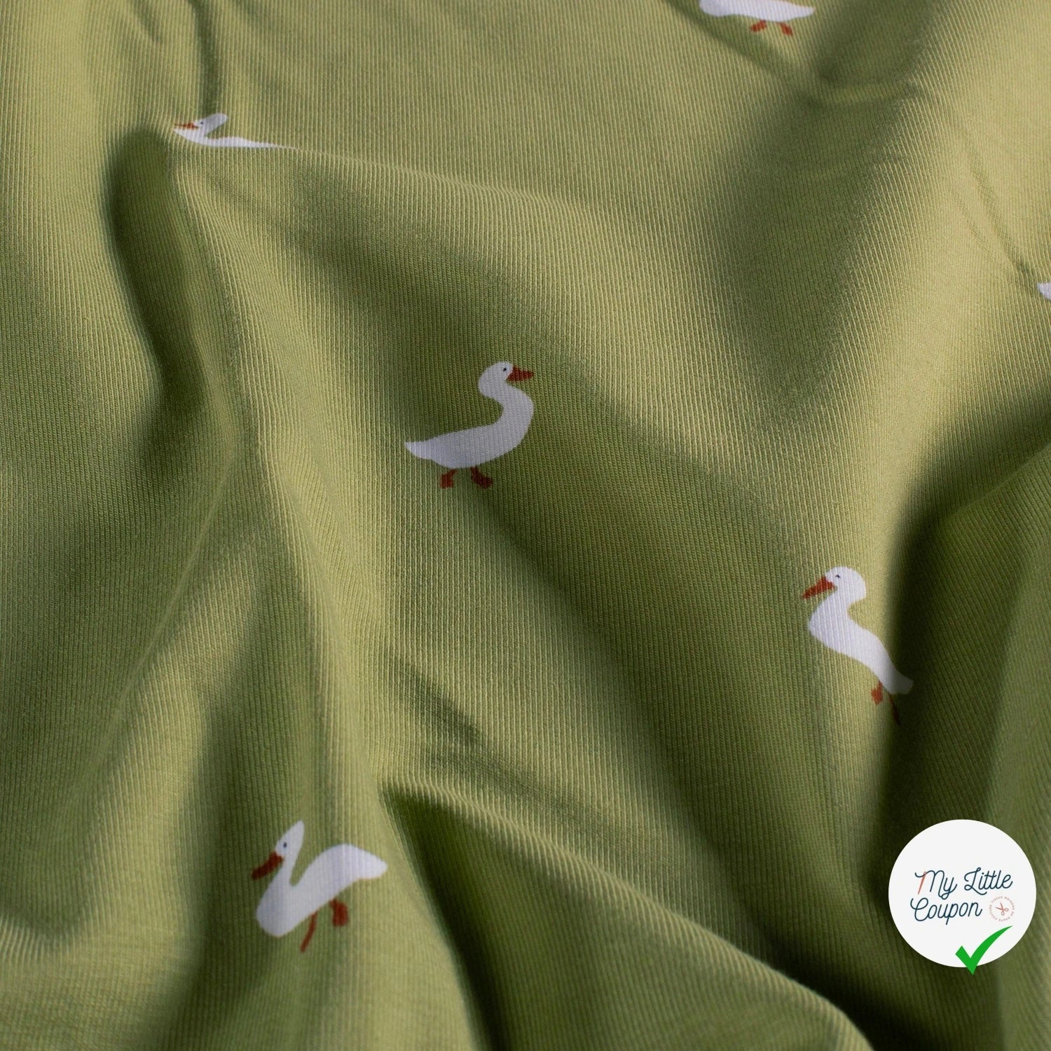 Jersey de coton imprimé canards vert olive
