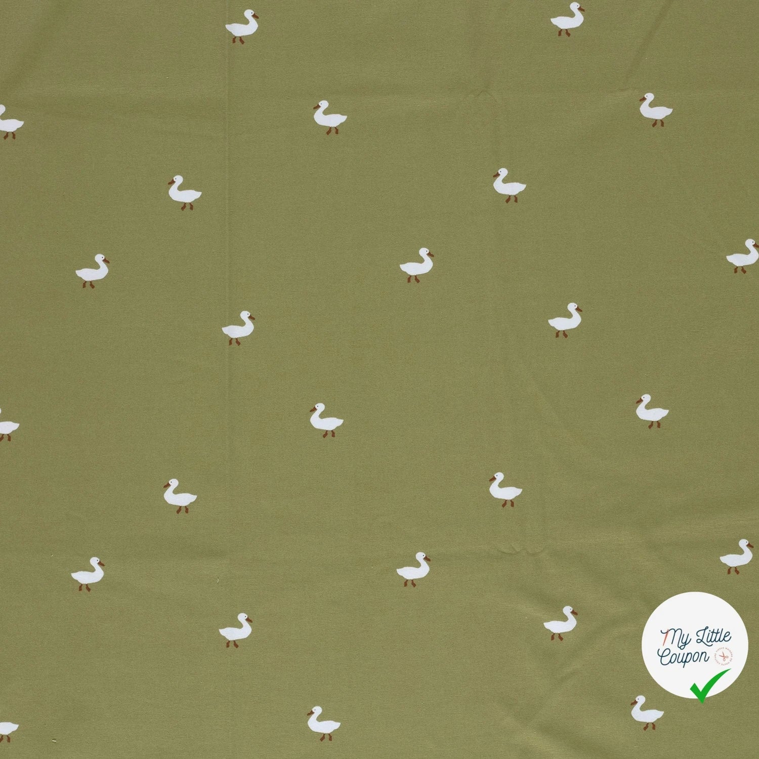 JERSEY DE COTON IMPRIMÉ CANARDS VERT OLIVE - My Little Coupon