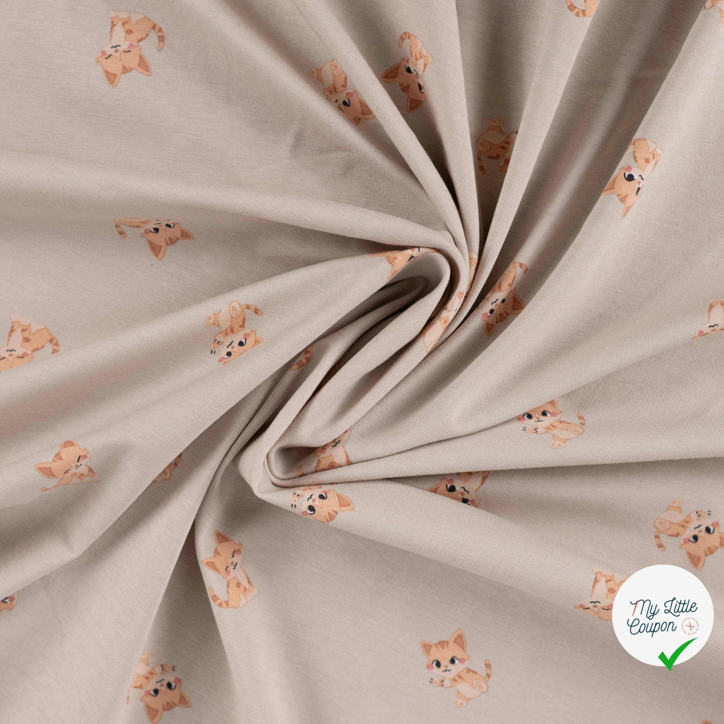 JERSEY DE COTON IMPRIMÉ CHATS FOND SABLE - My Little Coupon