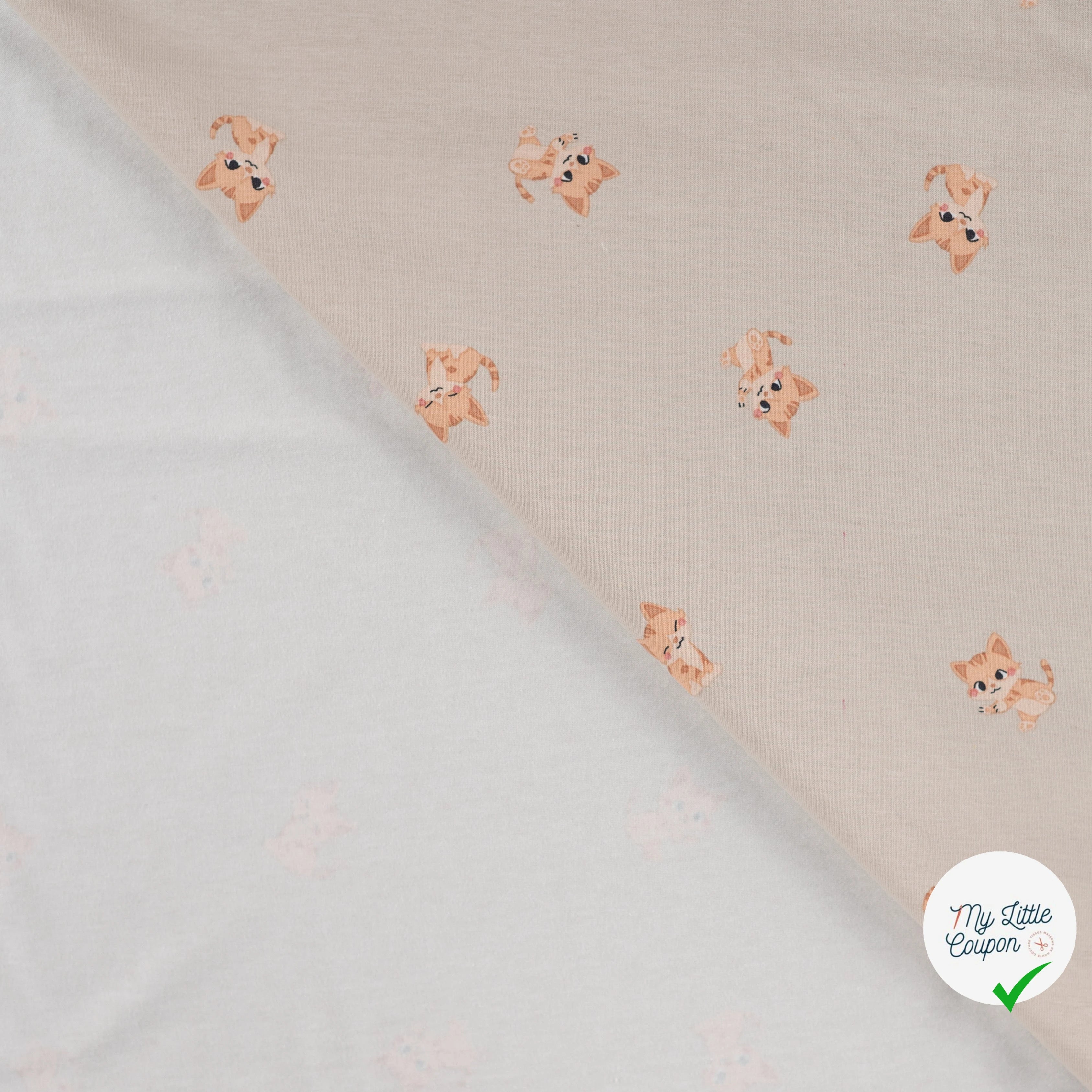 JERSEY DE COTON IMPRIMÉ CHATS FOND SABLE - My Little Coupon