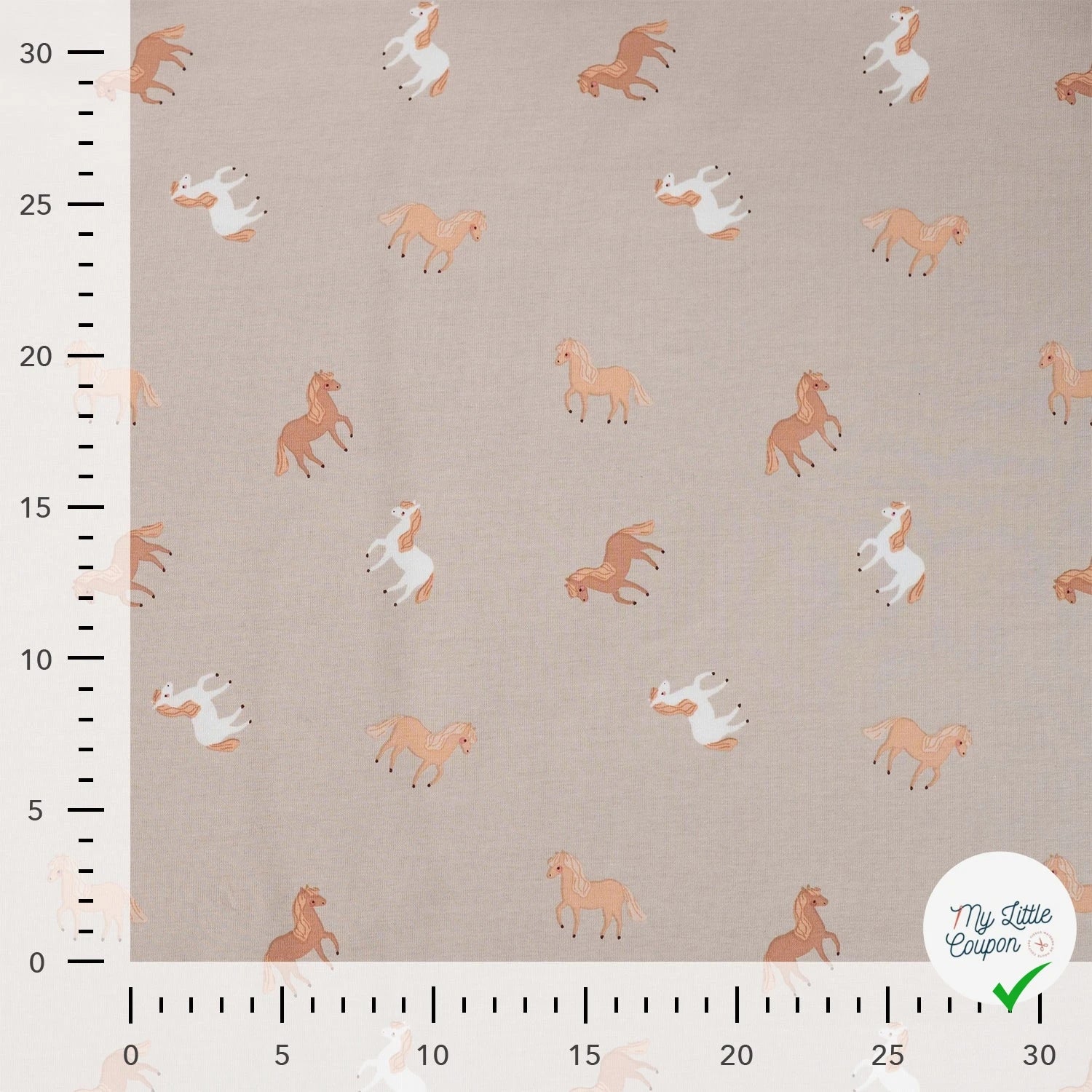 JERSEY DE COTON IMPRIMÉ CHEVAUX FOND SABLE - My Little Coupon